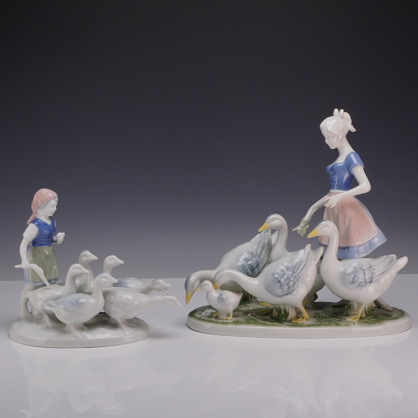 2pc Gerold Porzellan Bavaria Porcelain Figurines of Girls with Geese (1 of 4)