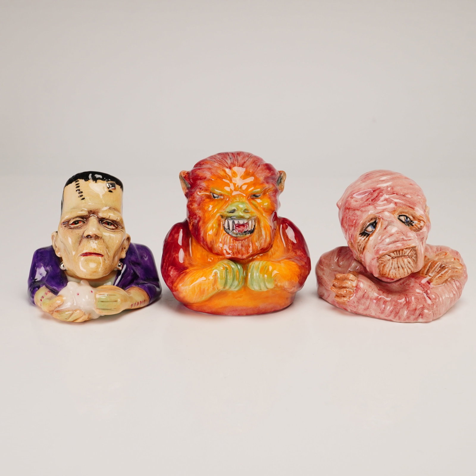 3pc Kevin Francis Prototype Horror Face Pots, The Werewolf, Club Franky, and Mummy (1 of 5)
