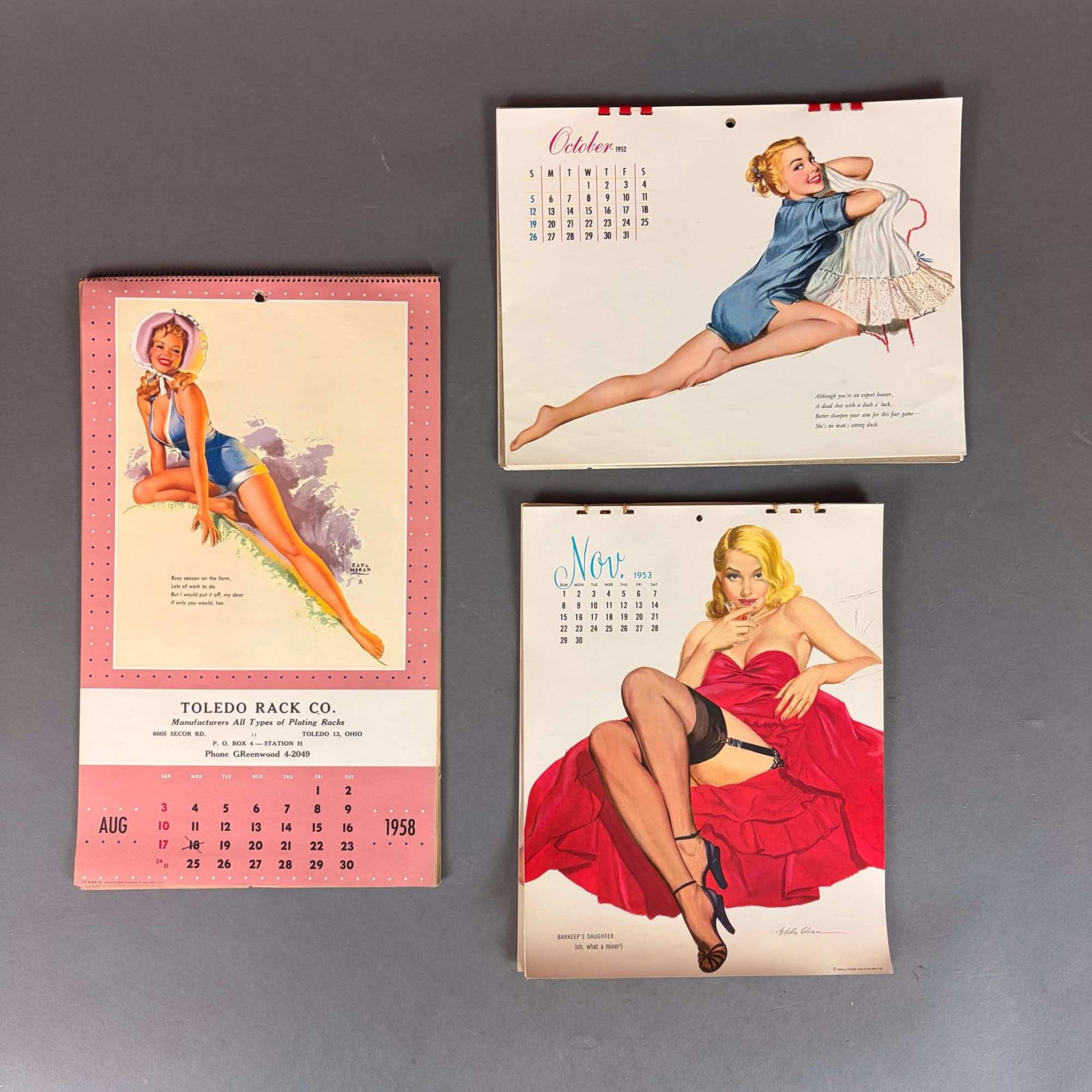 3pc Esquire, Ballyhoo, and Brown & Bigelow Pin-Up Calendars (1952 -1958) (1 of 5)