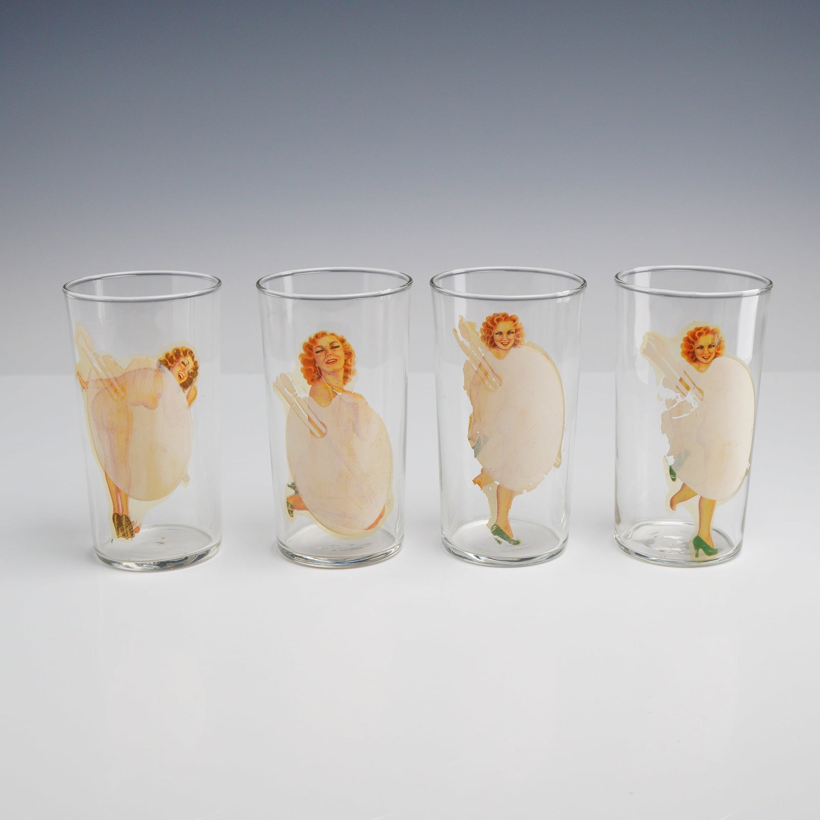Set of Four Vintage Risque Peek-A-Boo Pin-Up Drinking Glasses (1 of 3)