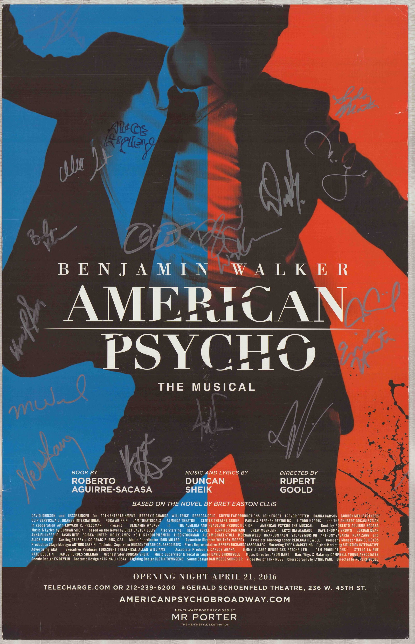 Benjamin Walker American Psycho The Musical Signed Opening Night Broadway Production Poster, April (1 of 1)