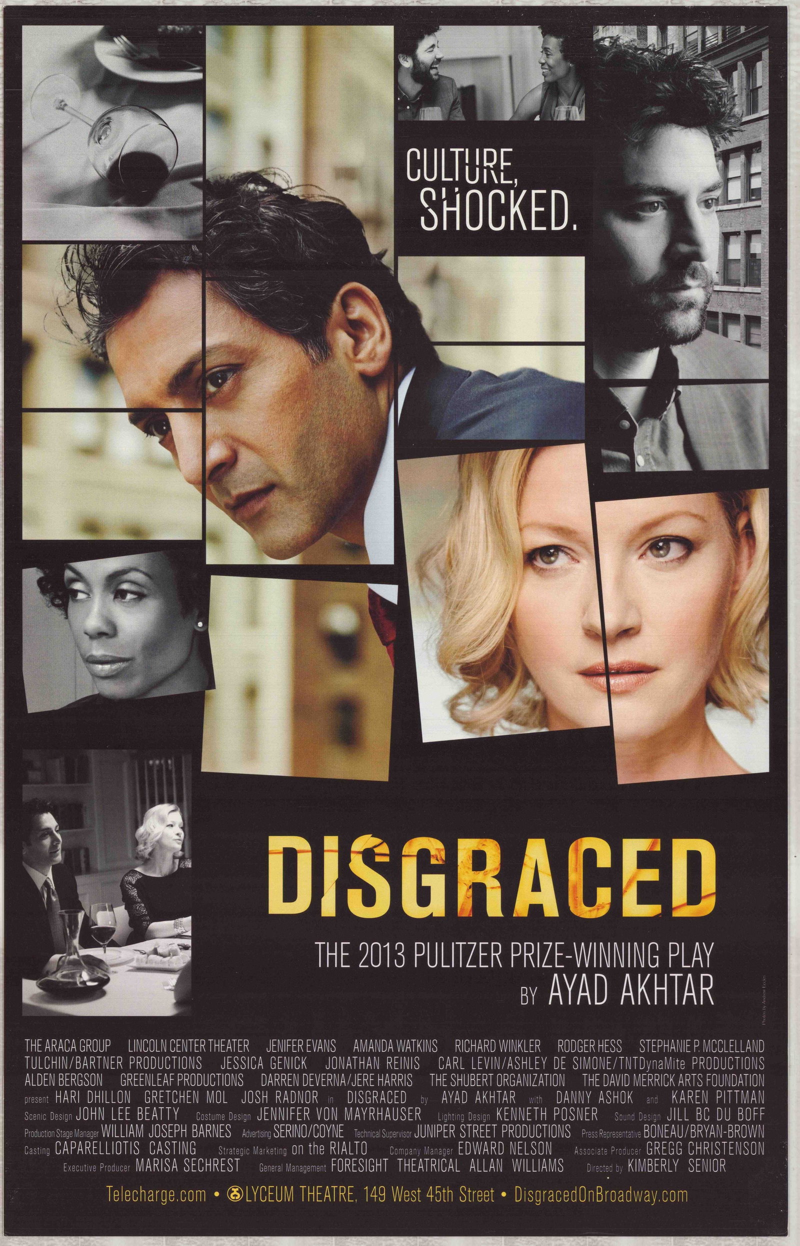 Disgraced by Ayad Akhtar, Original Broadway Window Card Poster, Lyceum Theatre 2014 (1 of 1)