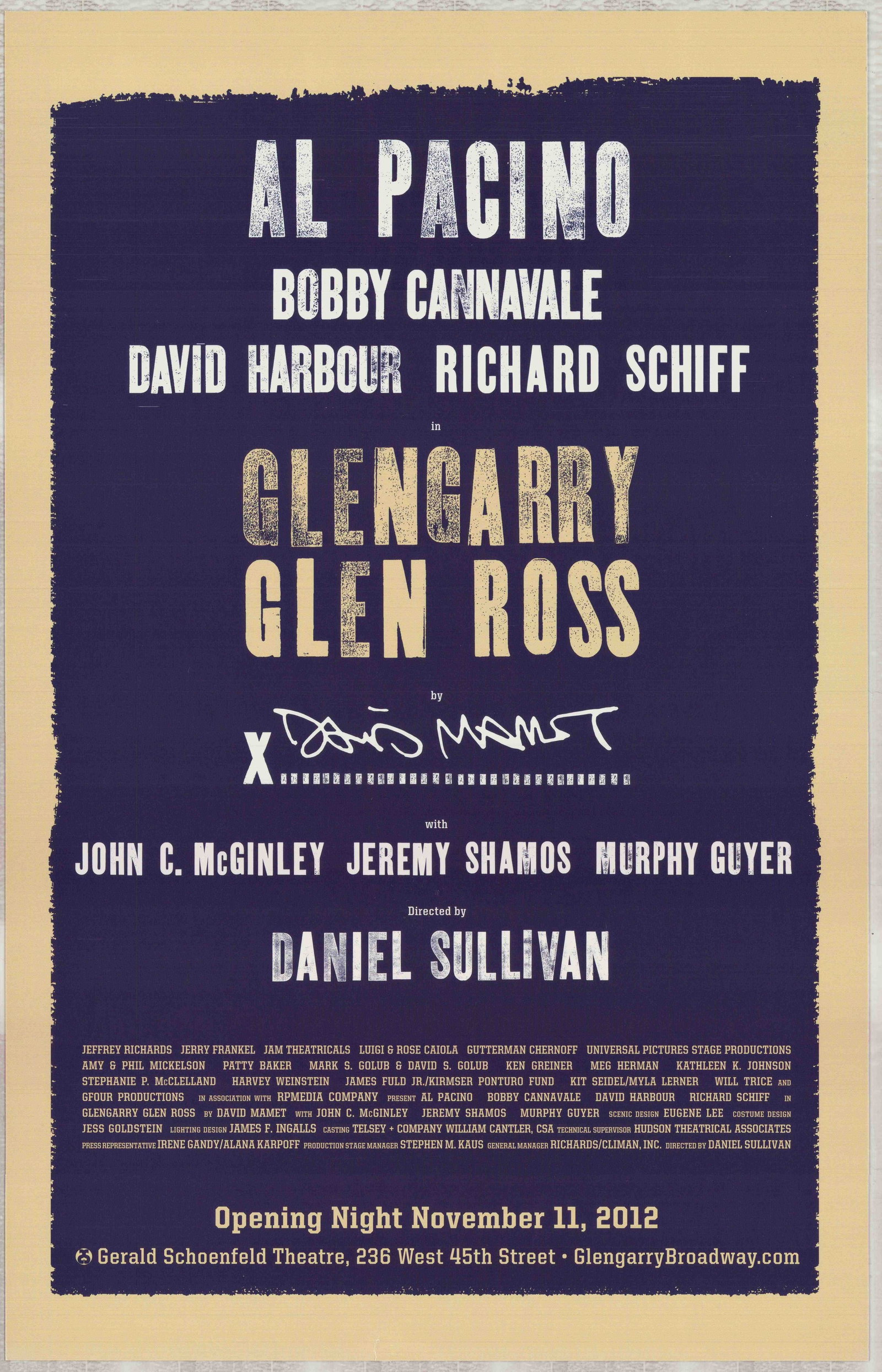Glengarry Glen Ross, Original Opening Night Broadway Production Poster, November 11, 2012 (1 of 1)