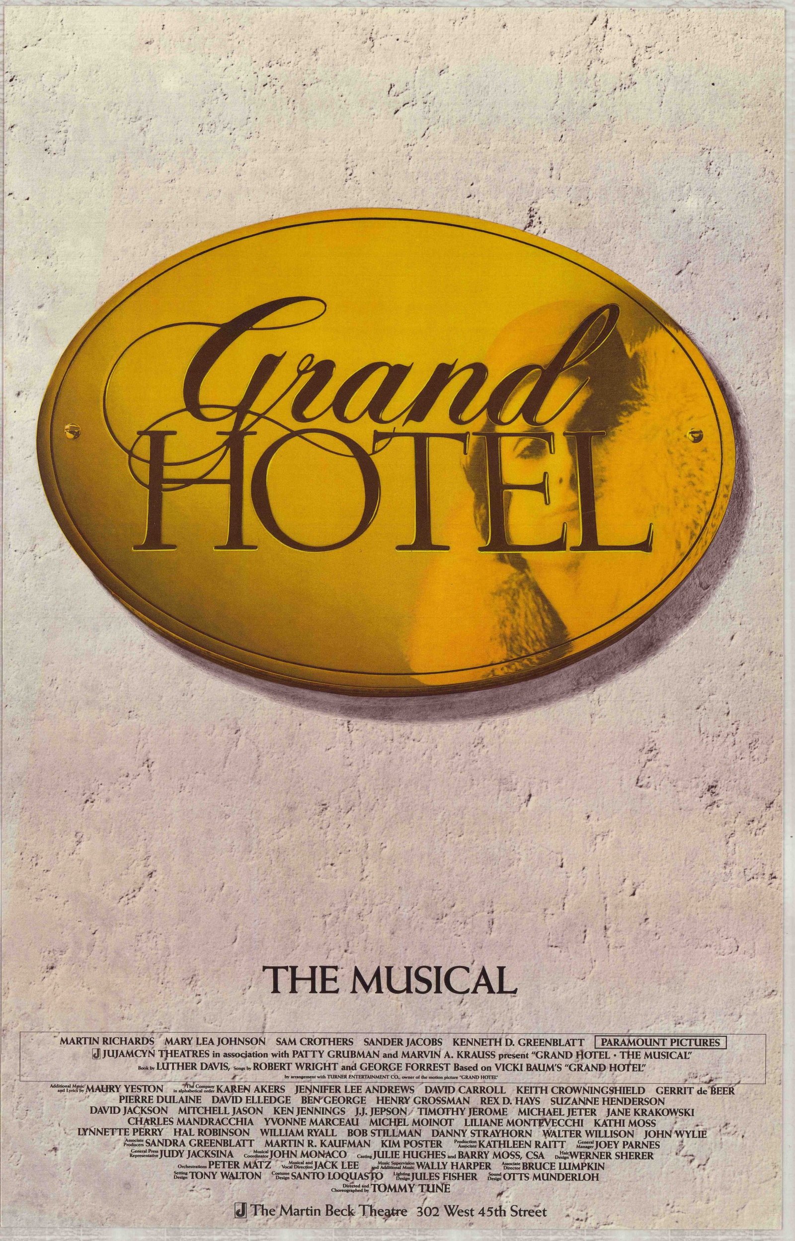 Grand Hotel: The Musical, Original Broadway Window Card, Directed-Choreographed by Tommy Tune (1 of 1)