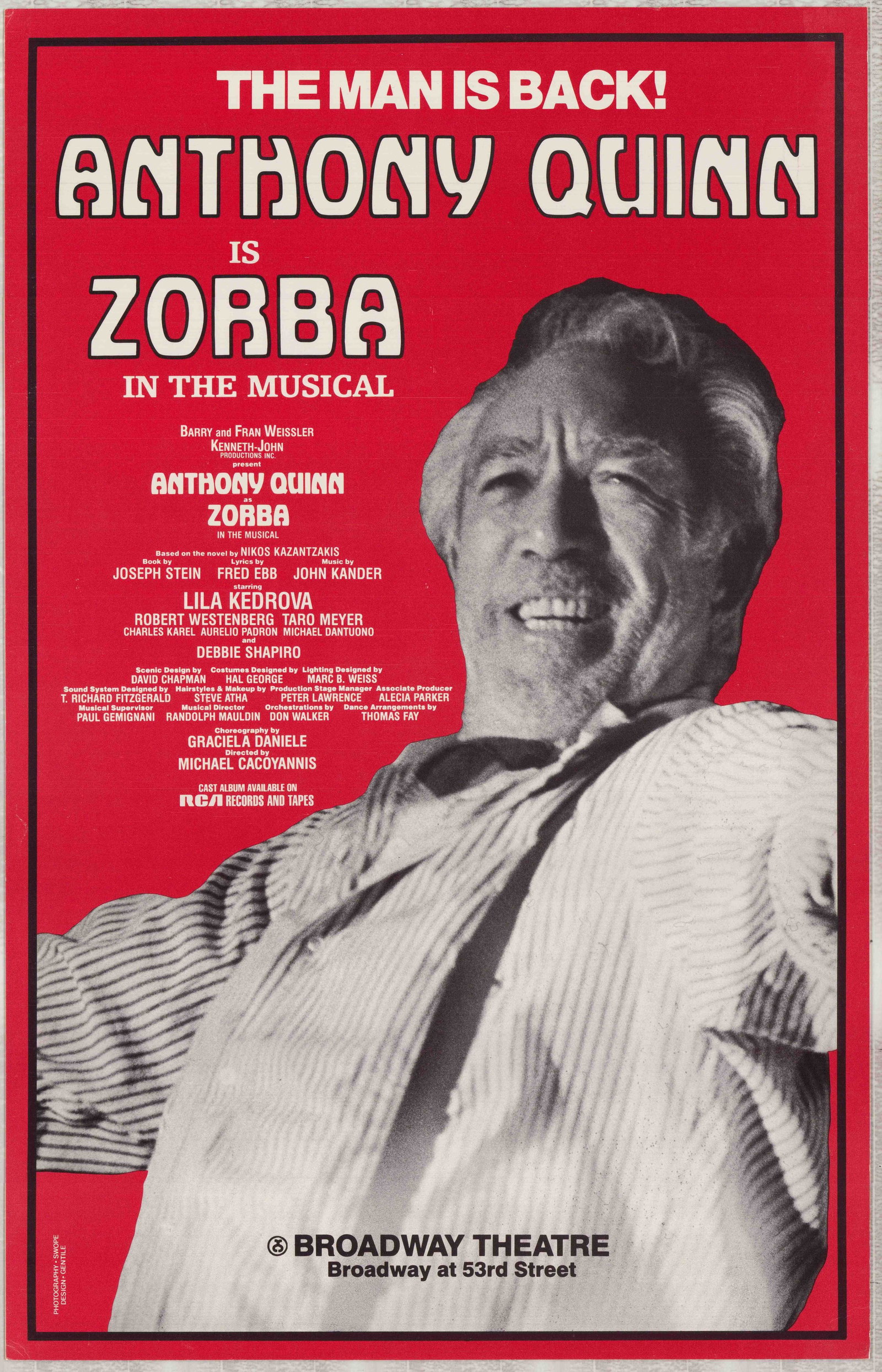 Zorba Starring Anthony Quinn, Original Broadway Production Poster - The Man is Back! (1 of 1)