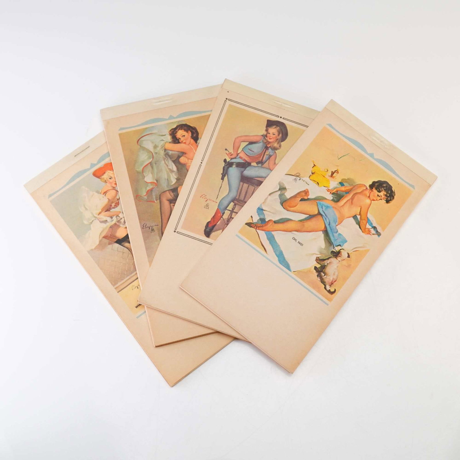 4pc Gil Elvgren Packs of Notes Featuring Erotica: This lot consists of 4 packs of notes where each cover features erotica illustrations by American artist Gil Elvgren. These vintage offset lithographs were published by Brown and Bigelow Div. of Stand