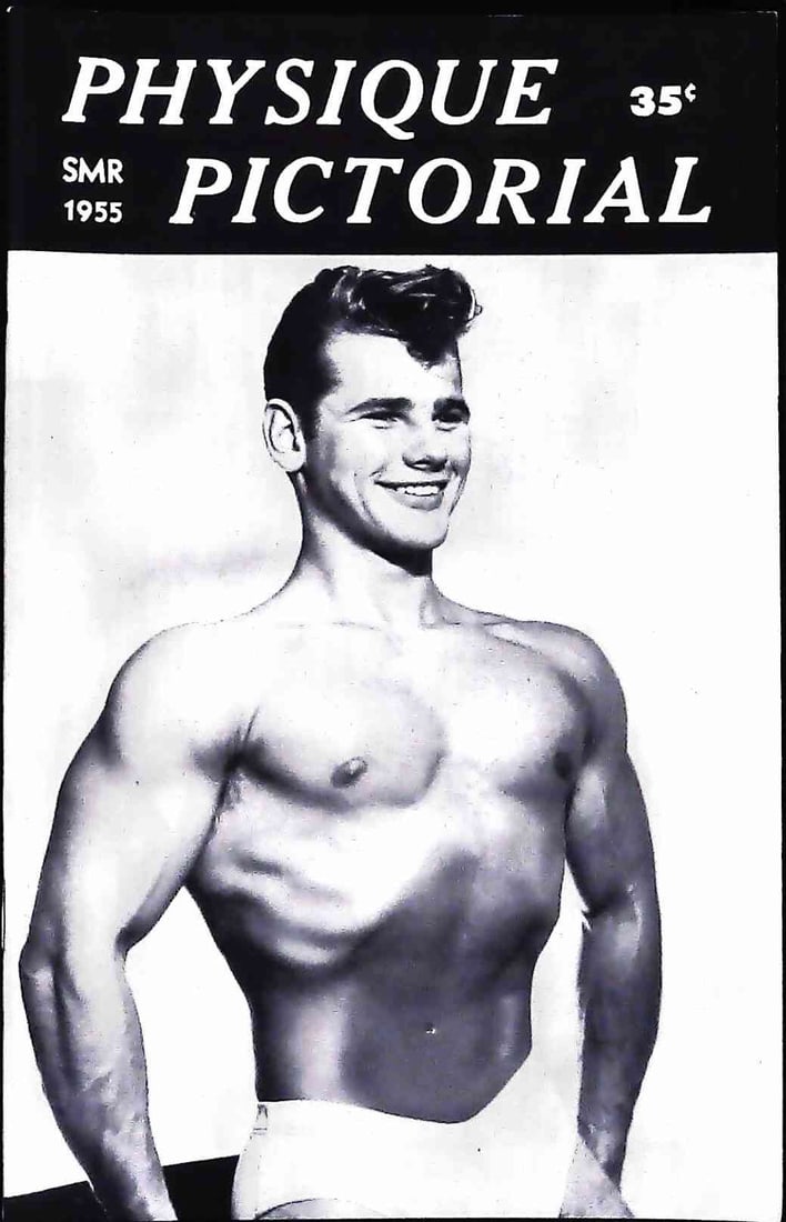 Physique Pictorial Magazine, Summer 1955 Issue: This lot presents a single vintage periodical, Physique Pictorial, identified specifically as the Summer 1955 (SMR 1955) issue. The magazine is rendered primarily in black and white, featuring mid-cen