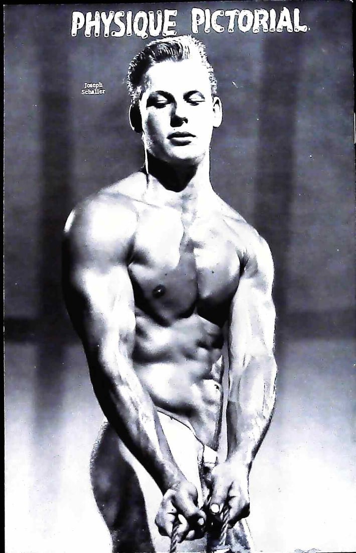 Vintage Physique Pictorial Covers, Athletic Model Guild: A pair of vintage periodical covers from the Physique Pictorial series, associated with the Athletic Model Guild (AMG). These erotic booklets feature black and white photographic prints of muscular, s