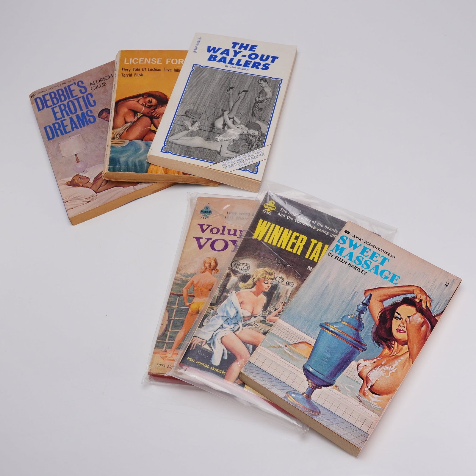 Six Piece Collection of Vintage Pulp Erotica Books - Mixed Publishers and Authors, mid-20th Century. (1 of 3)