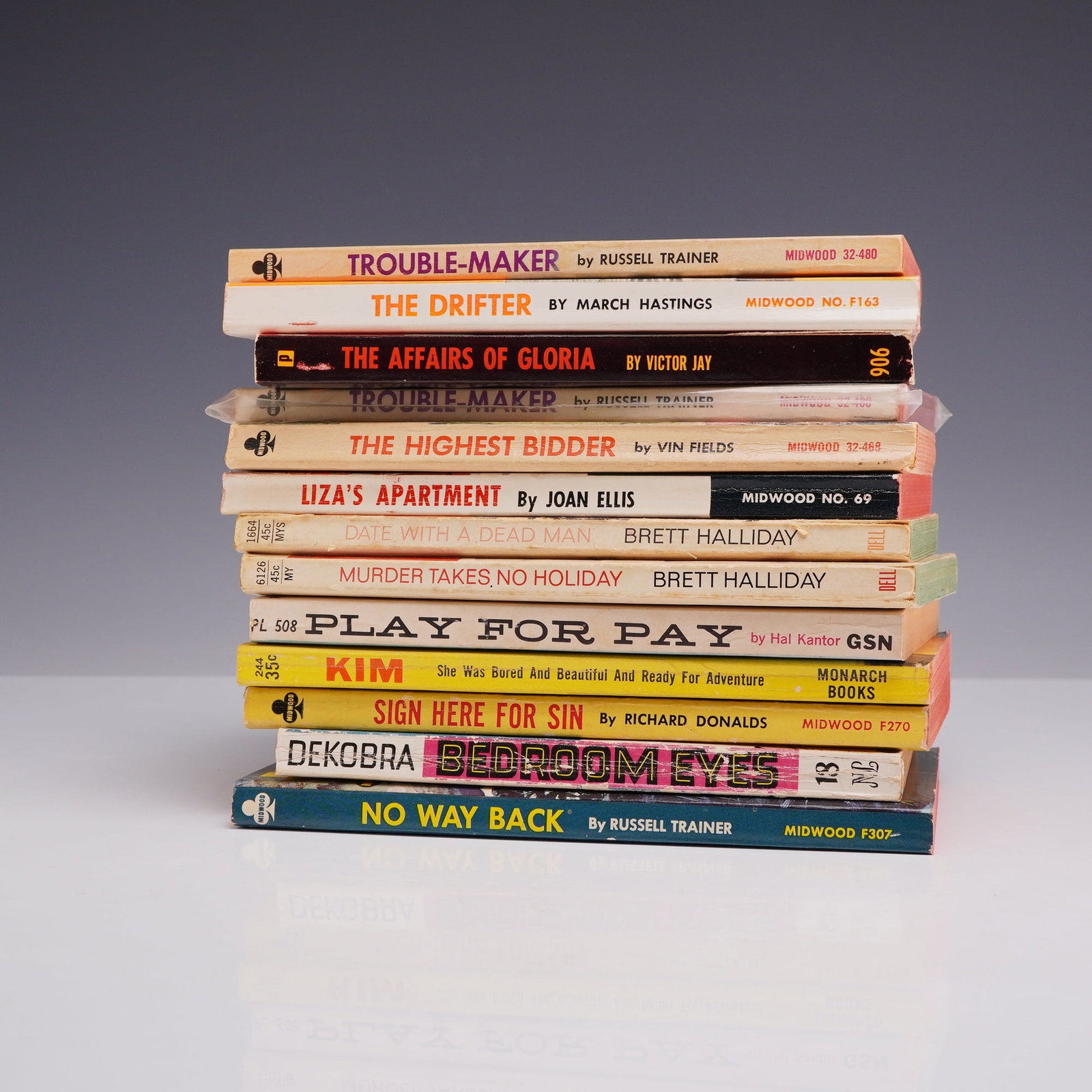 13pc Vintage Sleaze and Mystery Pulp Fiction Paperbacks. Various Publishers, 1950s-1960s. (1 of 4)