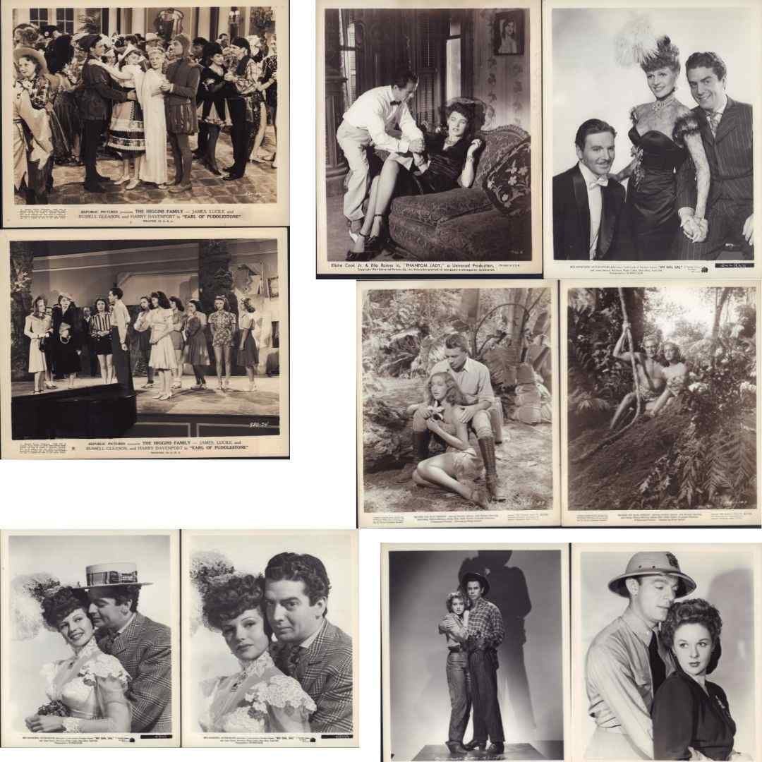 10pc Vintage Black and White Movie Star Publicity Stills c. 1940: This assortment consists of ten original vintage black and white silver gelatin movie star publicity stills issued by major Hollywood studios during the early 1940s, including the 1941??"1942 period, 