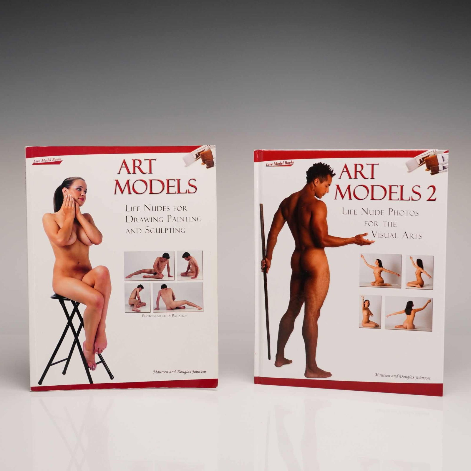 Two Soft and Hardcover Books, Art Models and Art Models 2. Live Model Books LLC, 2006-2007.: This lot comprises a 2pc set of Live model books authored by Maureen and Douglas Johnson and published by Live Model Books LLC in Salem, New Hampshire. The collection includes the first volume, Art Mo