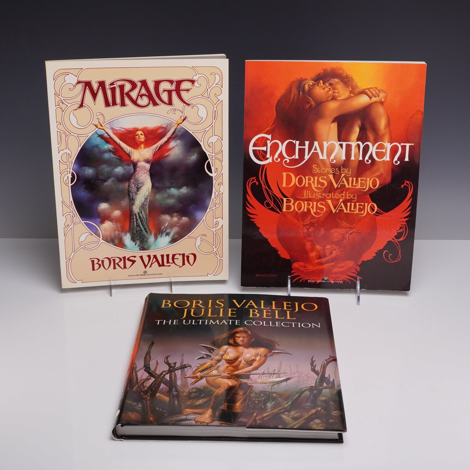 3pc Boris Vallejo Fantasy Art Books: This collection of three volumes features the fantasy artwork of Boris Vallejo and his collaborators in both hardcover and large-format trade paperback editions. The group includes: Mirage by Boris