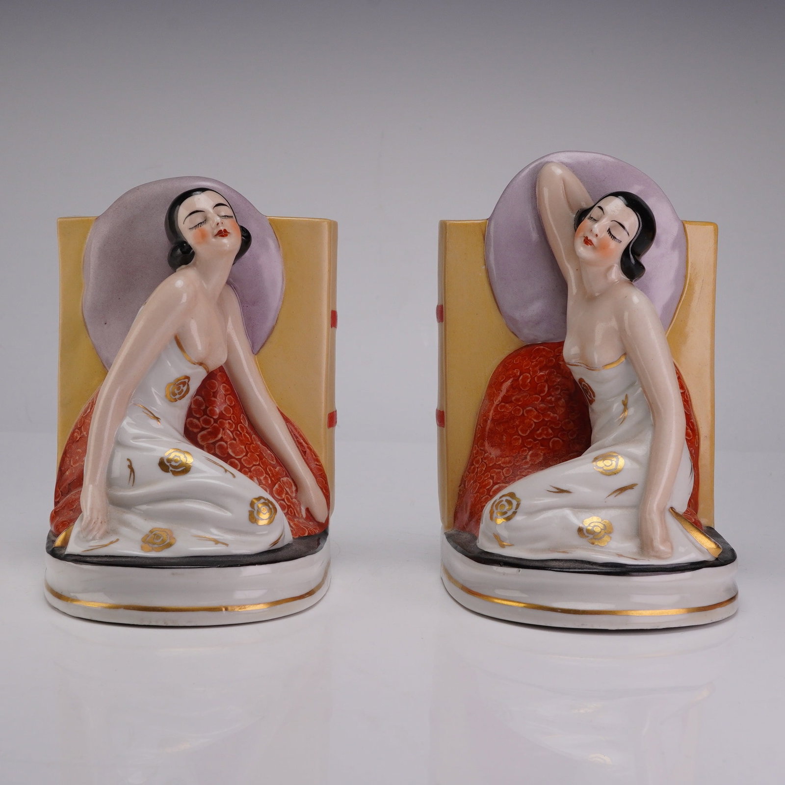 Pair of Art Deco Polychrome Porcelain Figural Bookends (1 of 4)