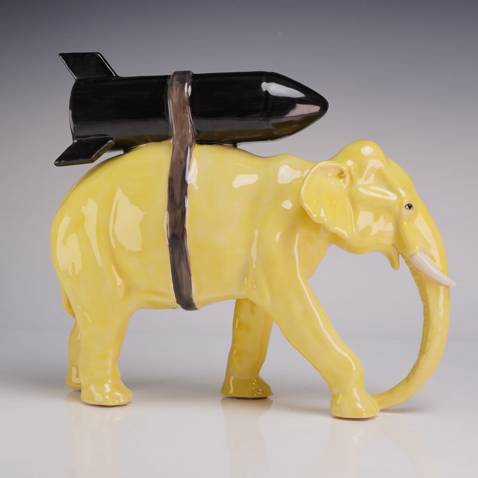 Kevin Francis Street Art Heavy Weaponry Unique 1 of 1 Yellow Elephant with Missile by Victoria (1 of 3)