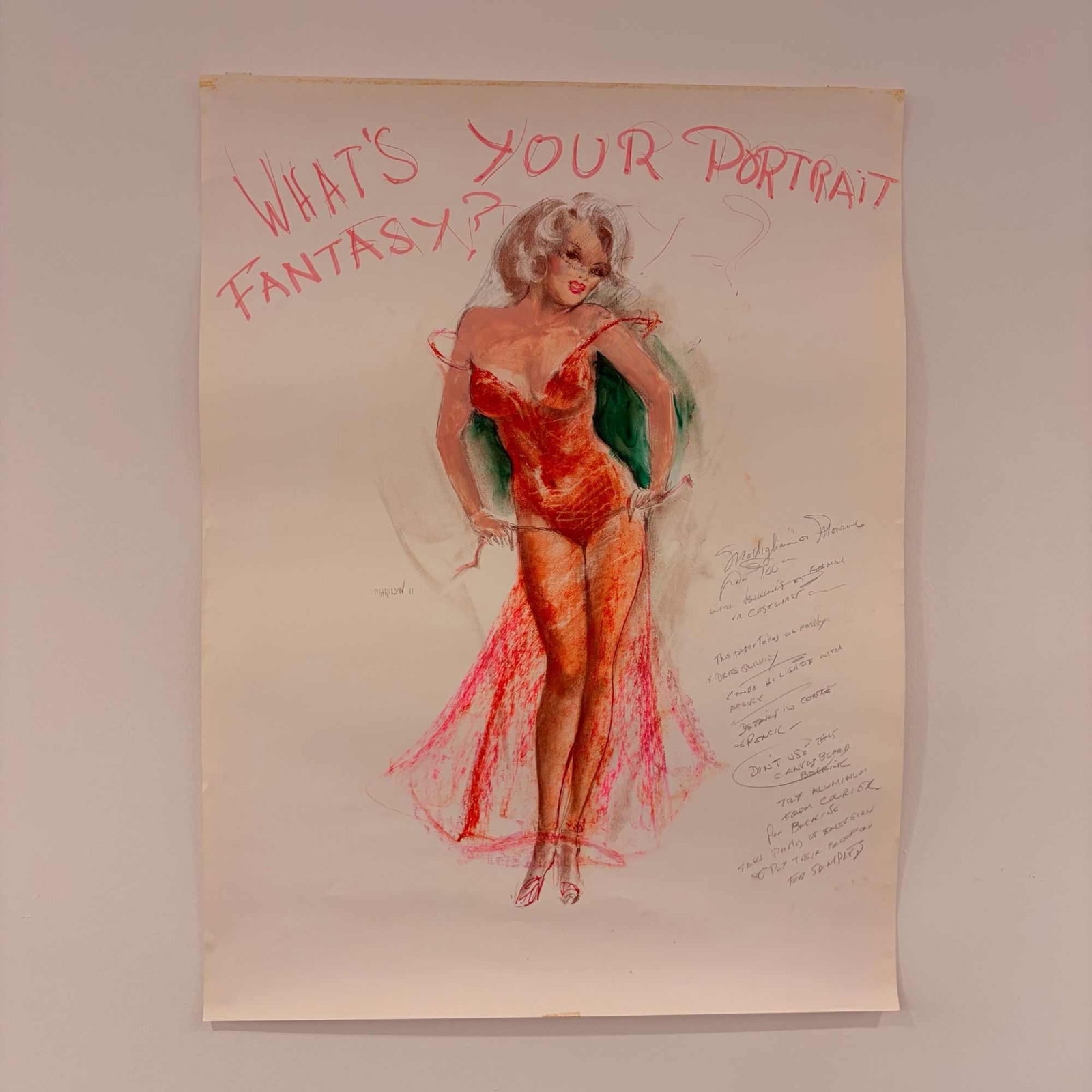 Earl MacPherson (American 1910-1993) Two Sided Mixed Media on Paper, Marilyn Monroe, Signed: This lot consists of two works on off-white wove paper by Earl MacPherson, comprising a mixed media study and a hand-embellished print. The first work is a conceptual study executed in charcoal, conte