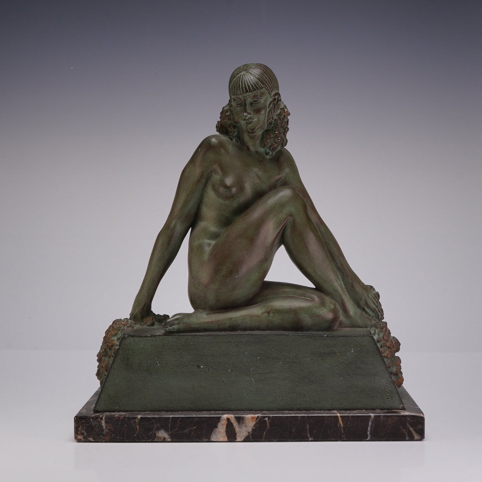 Raymonde Guerbe (French, 1894-1995), Art Deco Patinated Bronze Sculpture, Seated Nude, Signed (1 of 4)