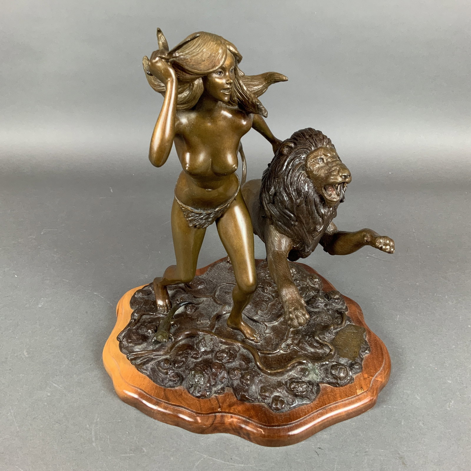Varner, Hunting Partners, Bronze Sculpture, 1979, Edition 16/50: This contemporary bronze sculpture, titled Hunting Partners, was created by the artist Steve Varner in 1979. The three-dimensional work depicts a stylized female figure in a loincloth and horned headp