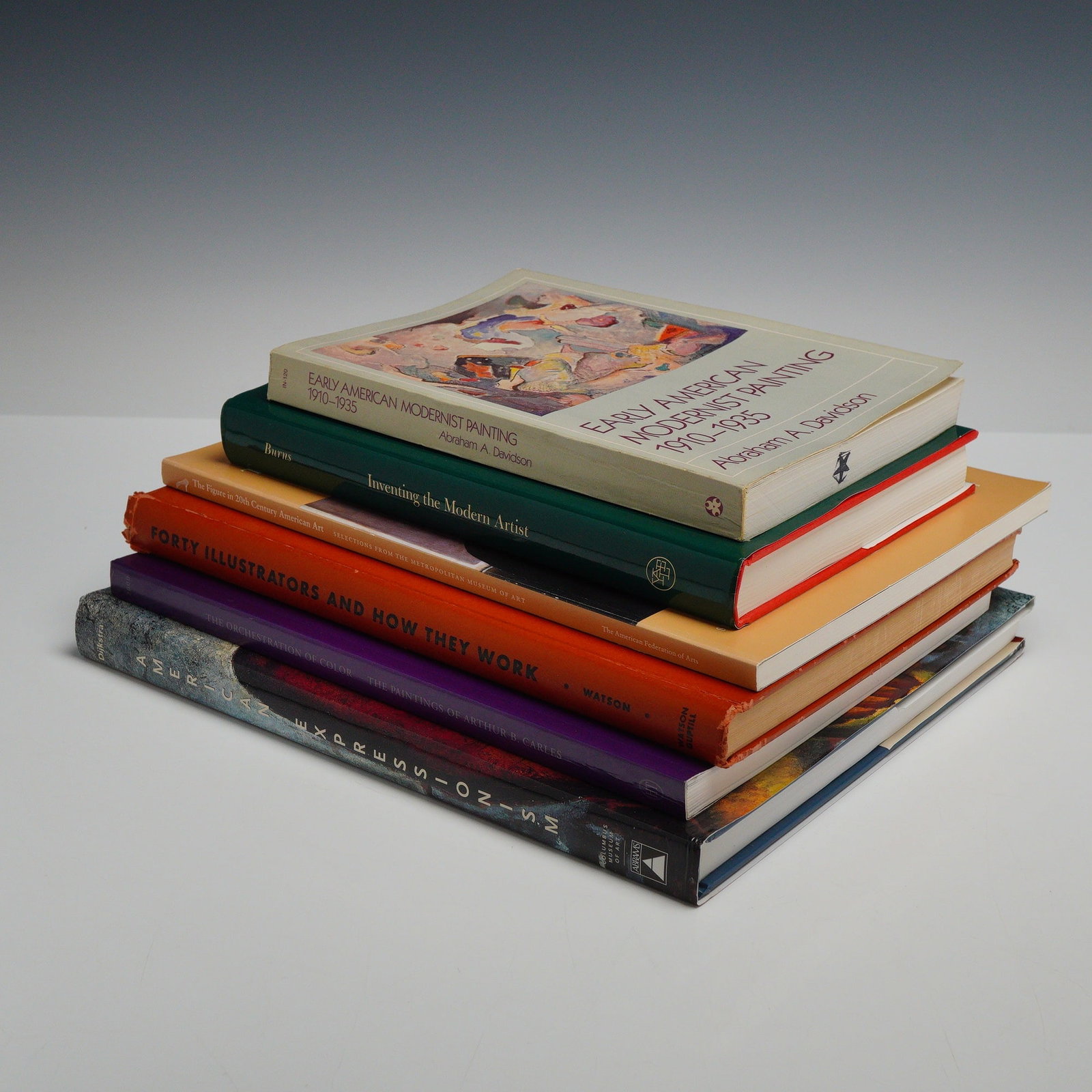 A Collection of 6 Art Books and Catalogs on American Modernism and Illustration: A group of six art history volumes and exhibition catalogs primarily focusing on 20th-century American modernism, expressionism, and illustration history. The collection consists of both hardcover and