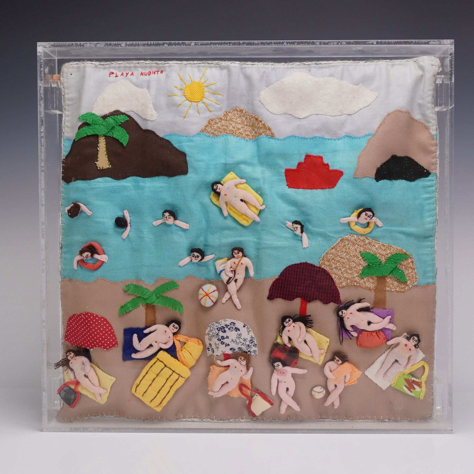 Peruvian Arpillera 3D Textile Wall Hanging, Playa Nudista (1 of 6)