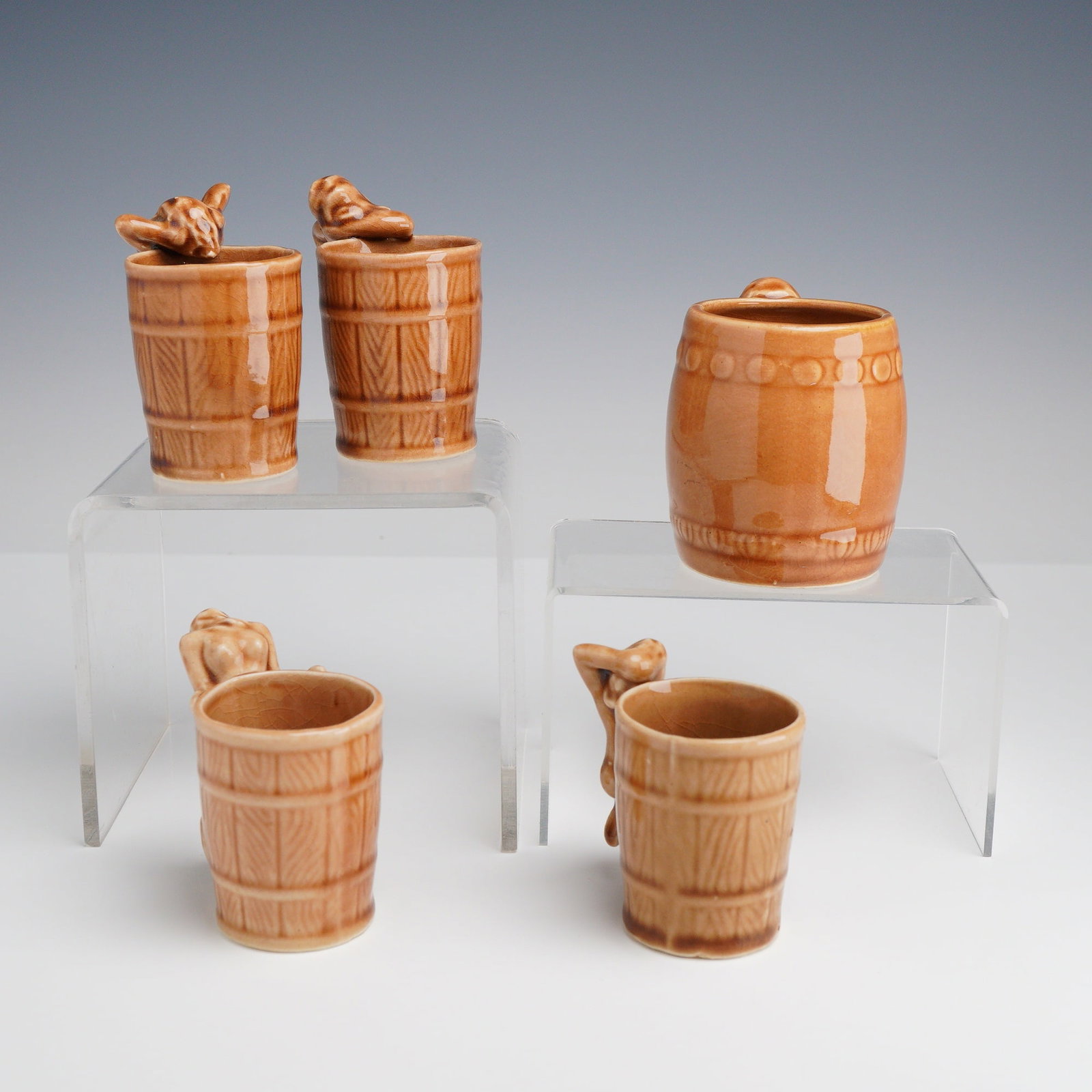 Five Risque Ceramic Shot Glasses and Mug, Attributed to Japan - 2