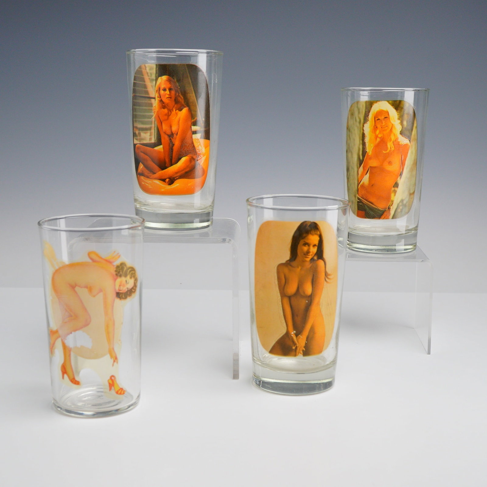 Set of Four Vintage Nude Risque Drinking Glasses (1 of 3)