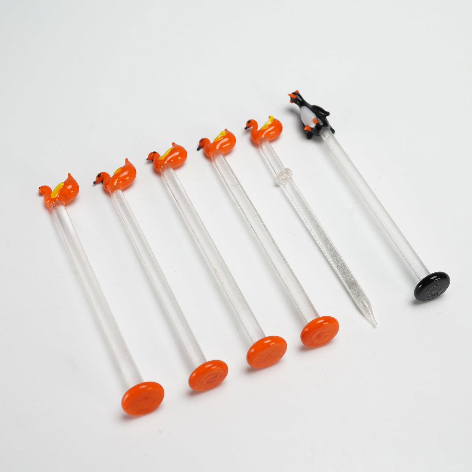 6pc Blown Glass Duck and Penguin Cocktail Sticks (1 of 5)