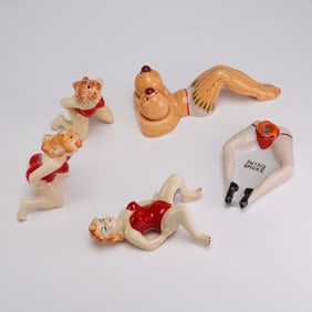 5pc Mid-Century Japanese & American Risque Souvenir Ceramic Novelties