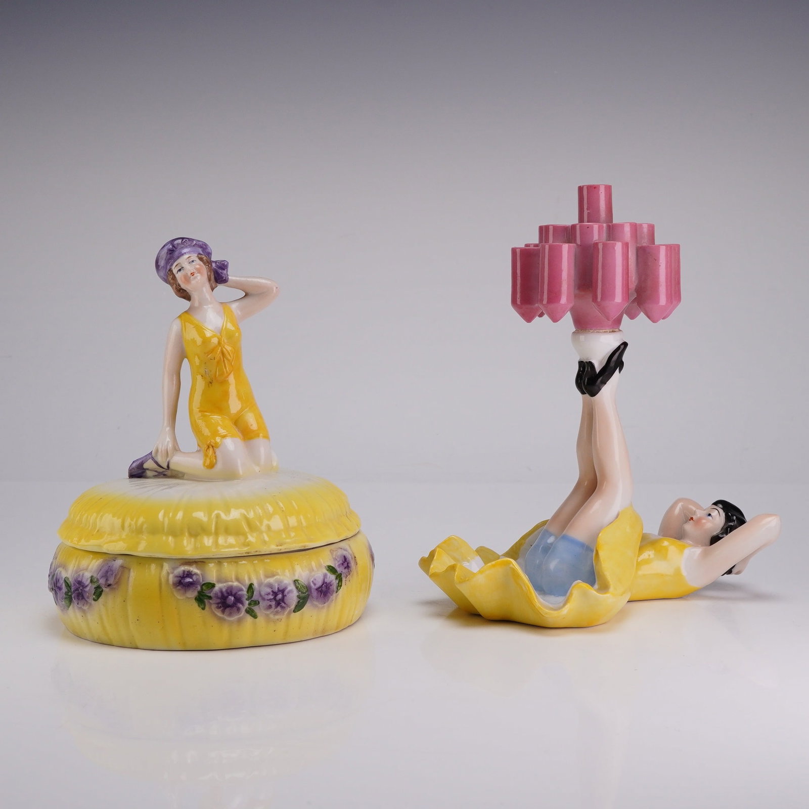 2pc Art Deco Bavarian Porcelain Figural Vanity Trinket Dish & Cigarette Holder (1 of 3)