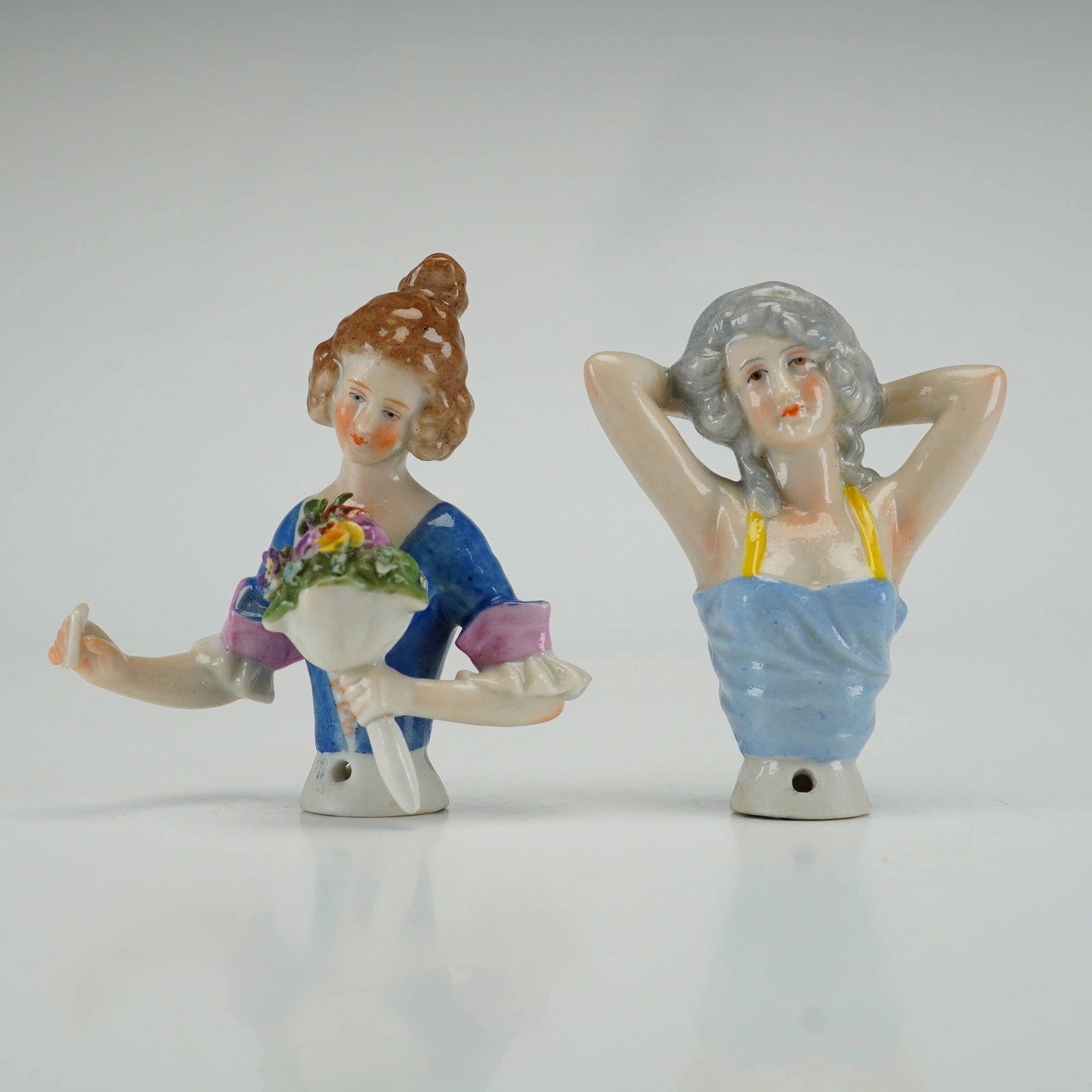 Two German Hand-Painted Porcelain Half Dolls (1 of 4)