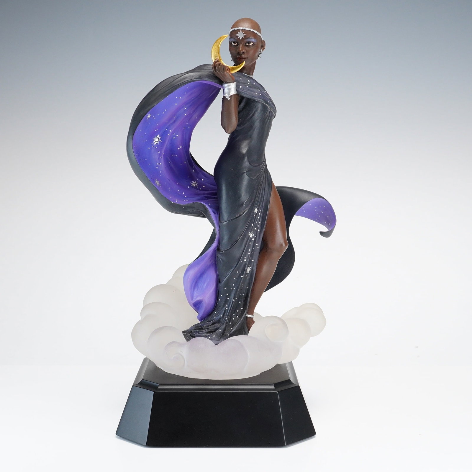 Willitts Designs Thomas Blackshear Ebony Visions Figurine, Midnight: This hand-painted figurine is titled Midnight from the Thomas Blackshear Ebony Visions collection. Produced by Willitts Designs, the piece features a female figure with deep ebony skin and a shaved he
