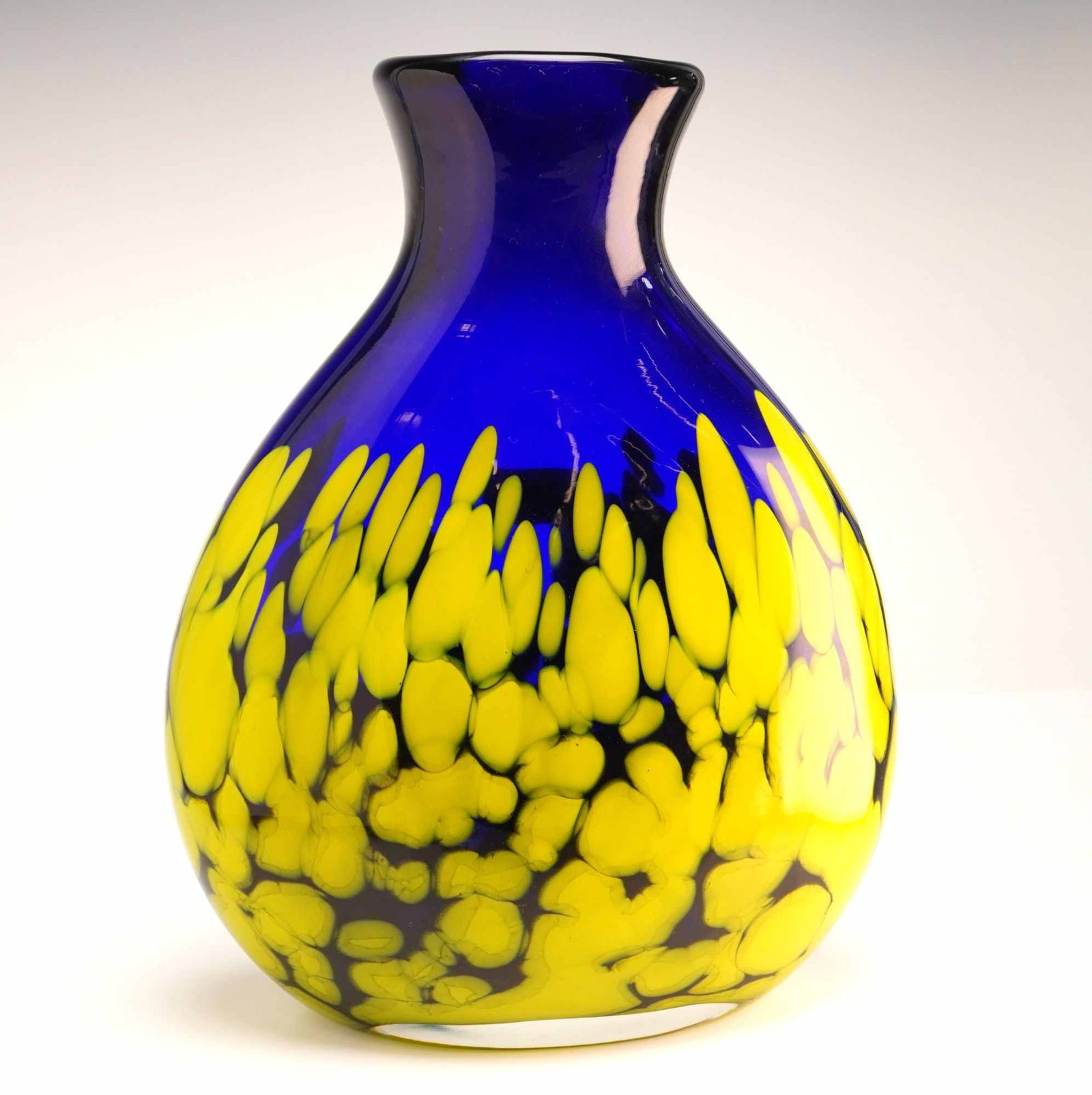 Makora Krosno Hand-Blown Cobalt Blue and Yellow Spatter Art Glass Vase (1 of 4)