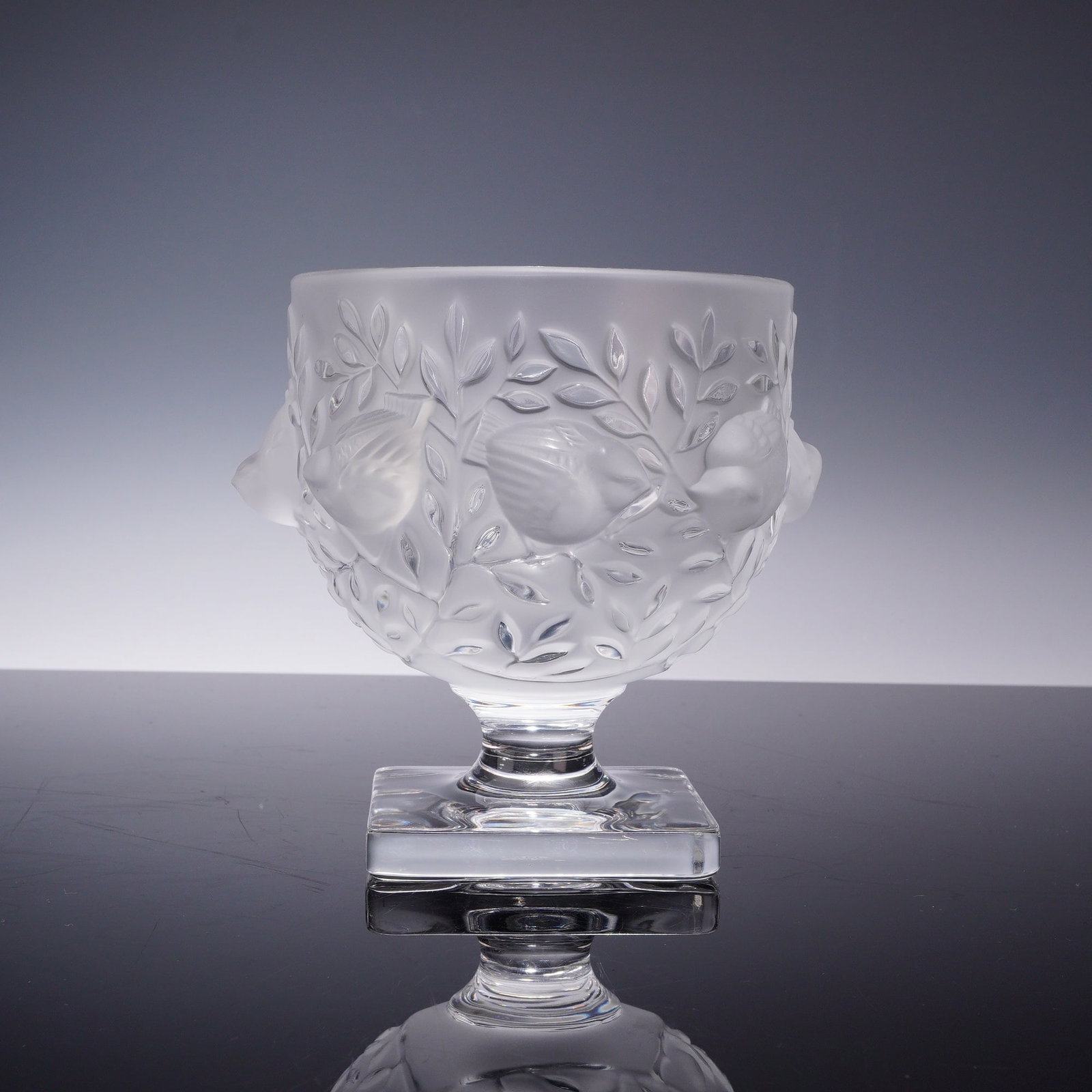 Lalique Frosted Crystal Footed Bird Vase, Elisabeth Pattern (1 of 4)
