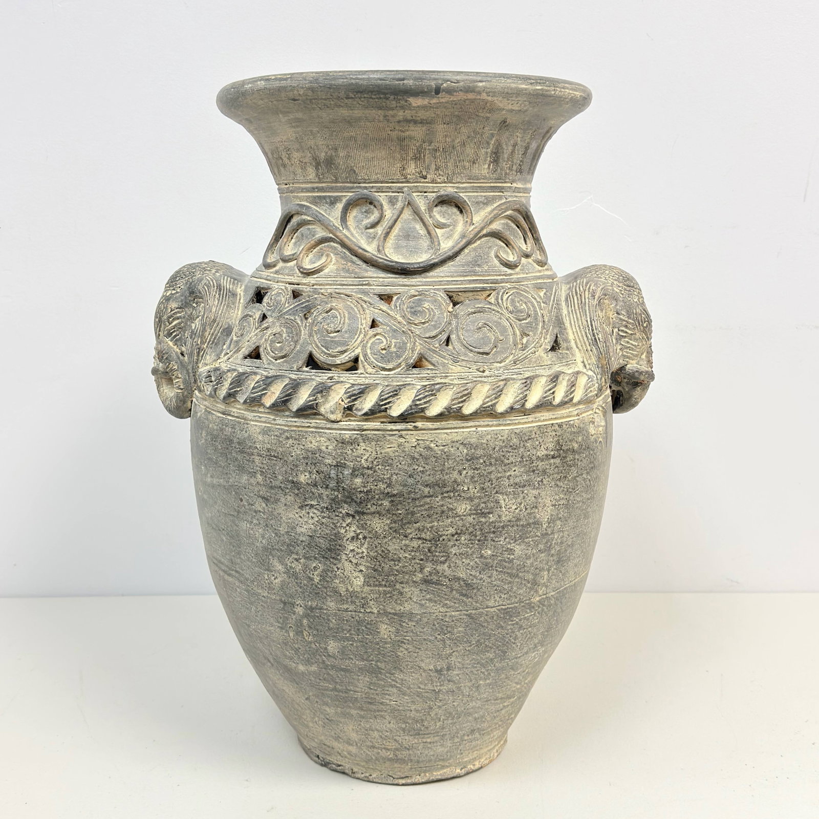 Ban Chiang Style Earthenware Vase with Elephant Shaped Handles (1 of 4)