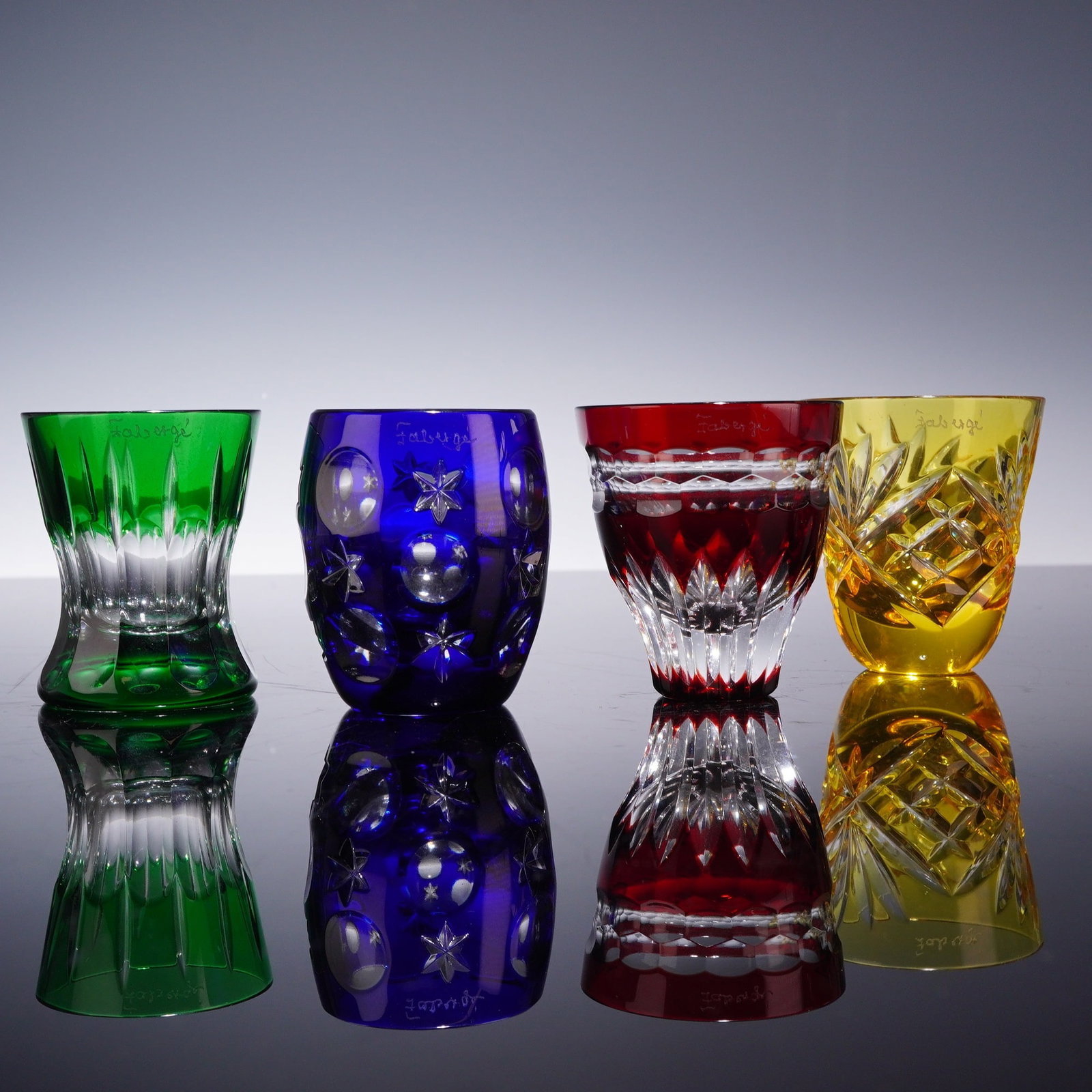 Set of 4 Faberge Imperial Collection Cased and Cut Crystal Shot Glasses (1 of 4)