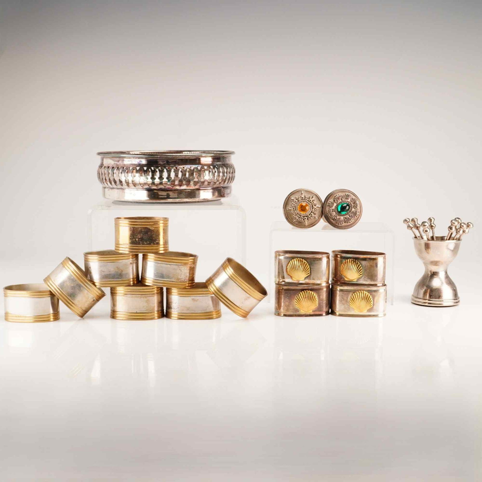 An Assortment of 24pc Silver-Plated Table Accessories Including a Champagne Holder, Godinger Liquor (1 of 5)