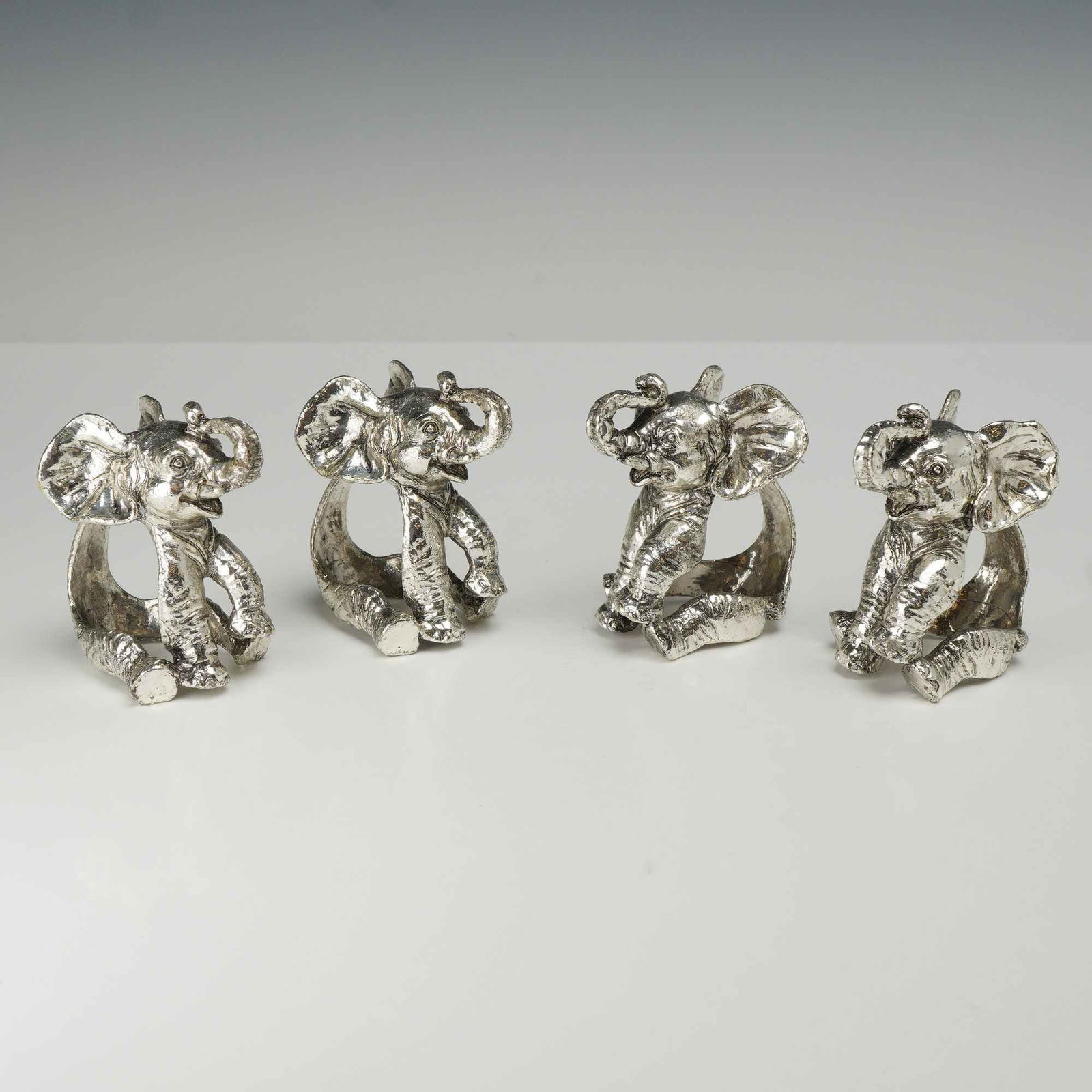 Set of Four Aluminum Elephant Napkin Rings Attributed to Arthur Court (1 of 3)