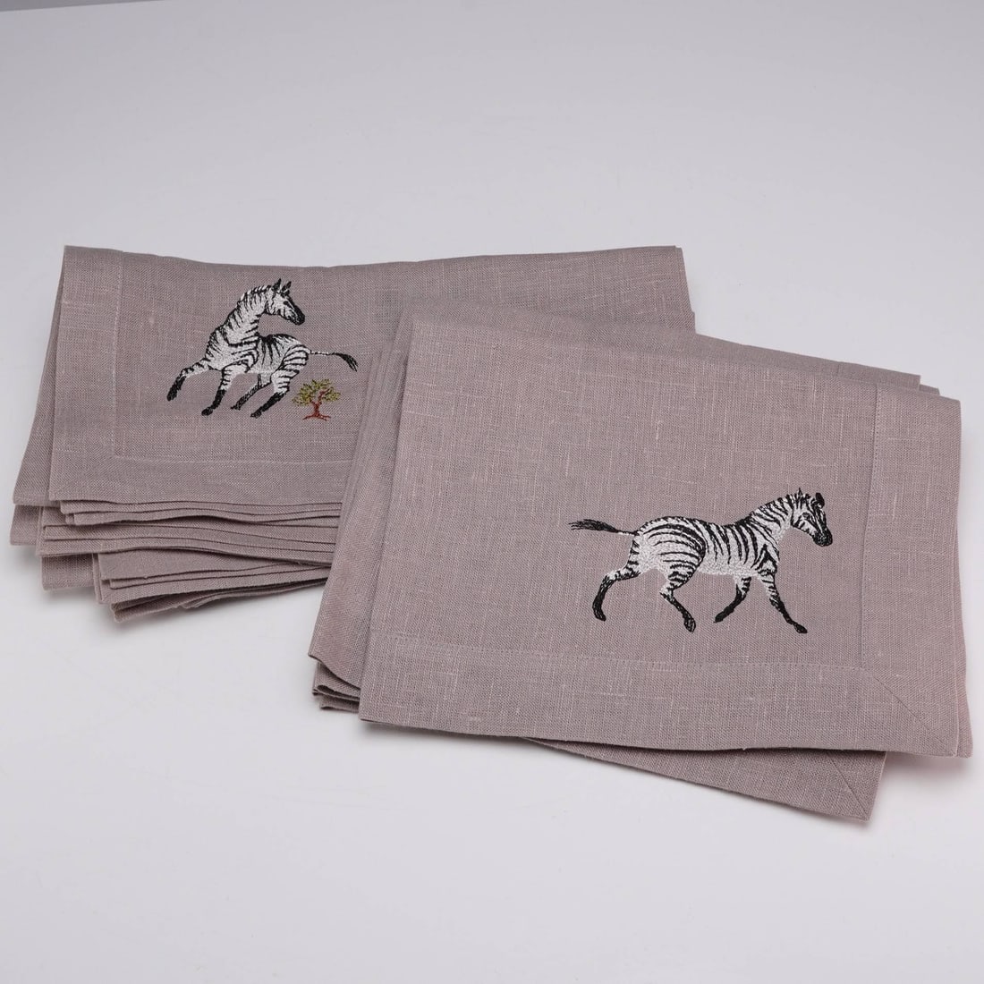 Set of 8 Leta Austin Foster Embroidered Zebra Theme Linen Napkins and Mats (1 of 5)