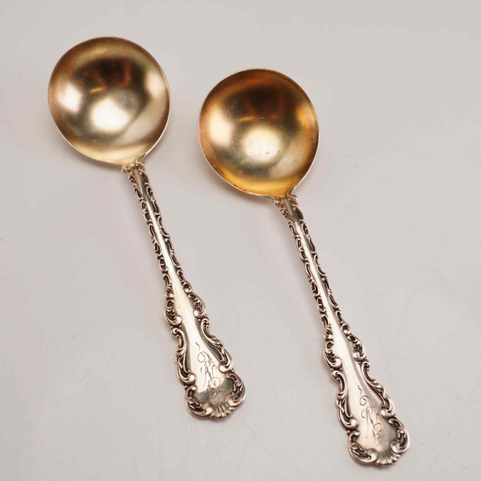 2pc Whiting Manufacturing Company Sterling Silver Bouillon Spoons, Louis XV (1 of 4)