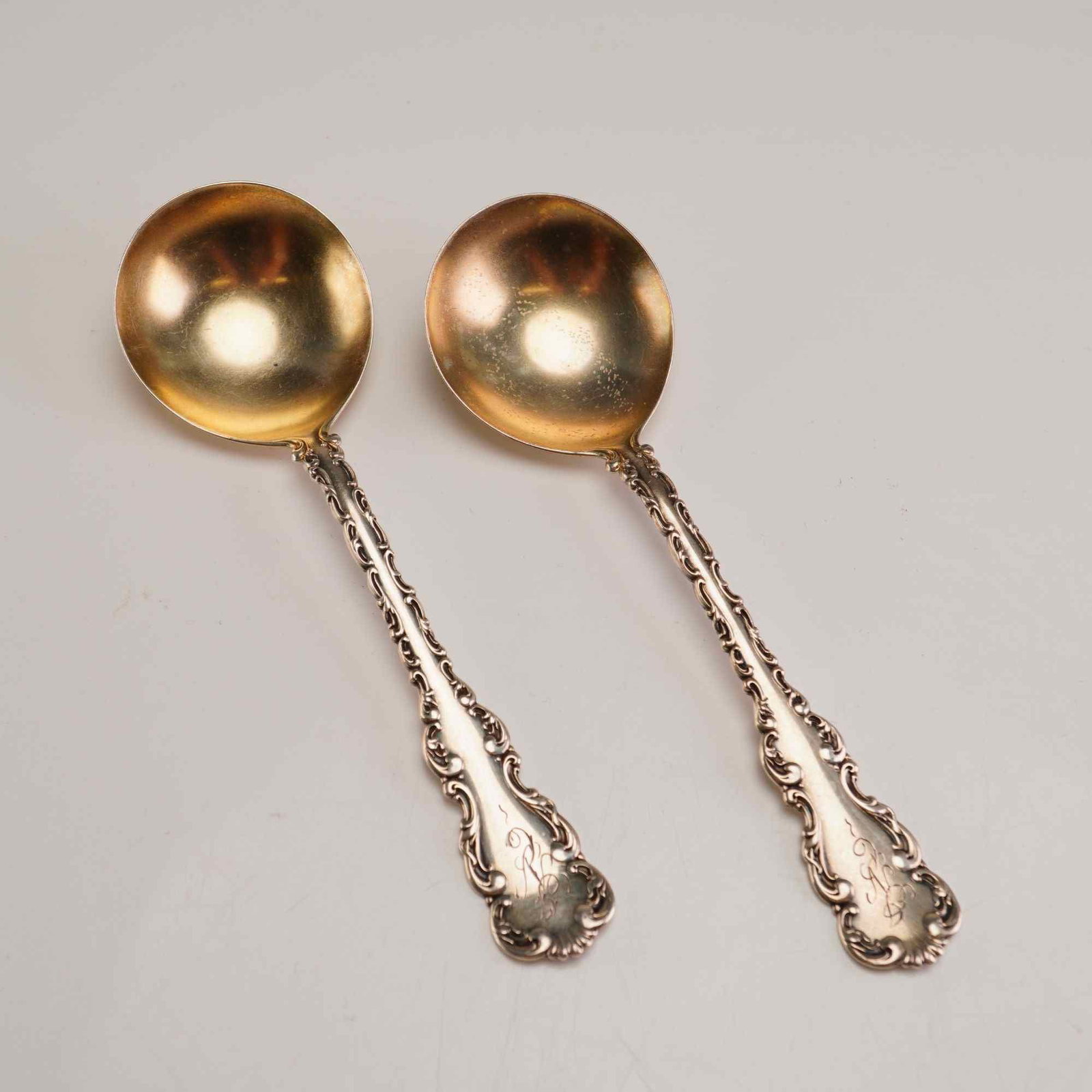 2pc Whiting Manufacturing Company Sterling Silver Bouillon Spoons, Louis XV (1 of 4)