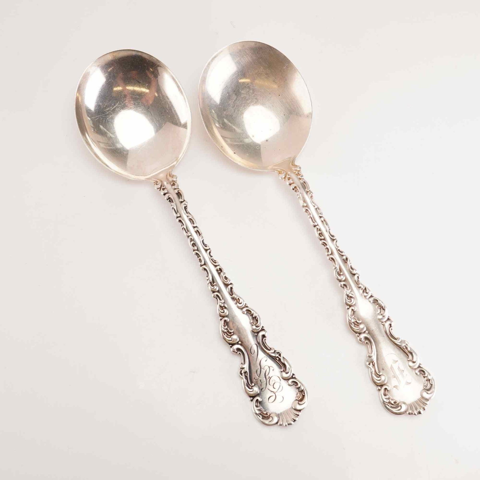 2pc Whiting Manufacturing Company Sterling Silver Round Bowl Spoons, Louis XV (1 of 5)