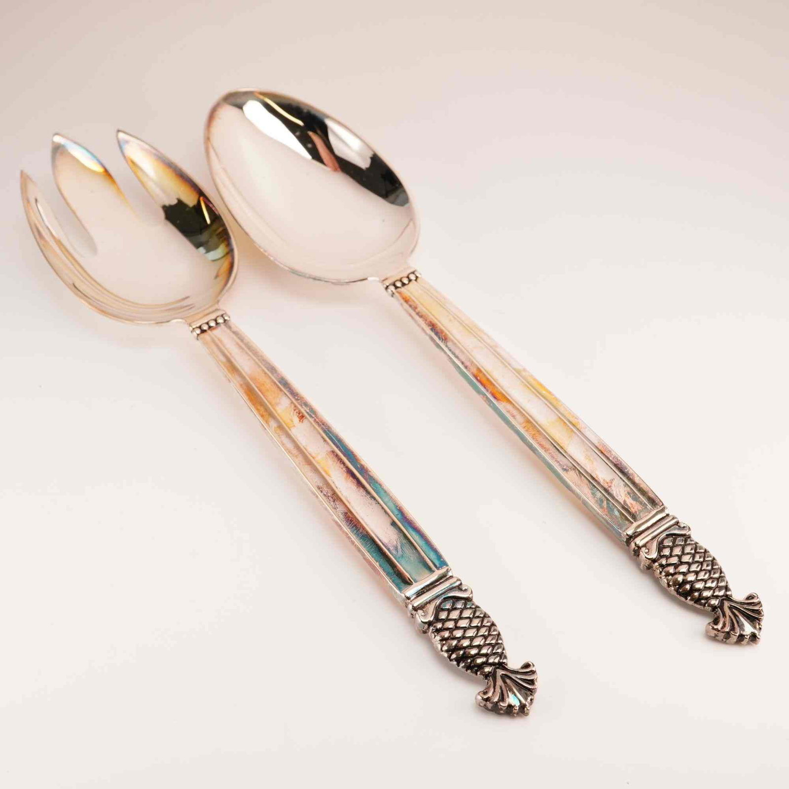 A Pair of Godinger for Neiman Marcus Silver-Plated Pineapple Pattern Serving Utensils In Box (1 of 5)