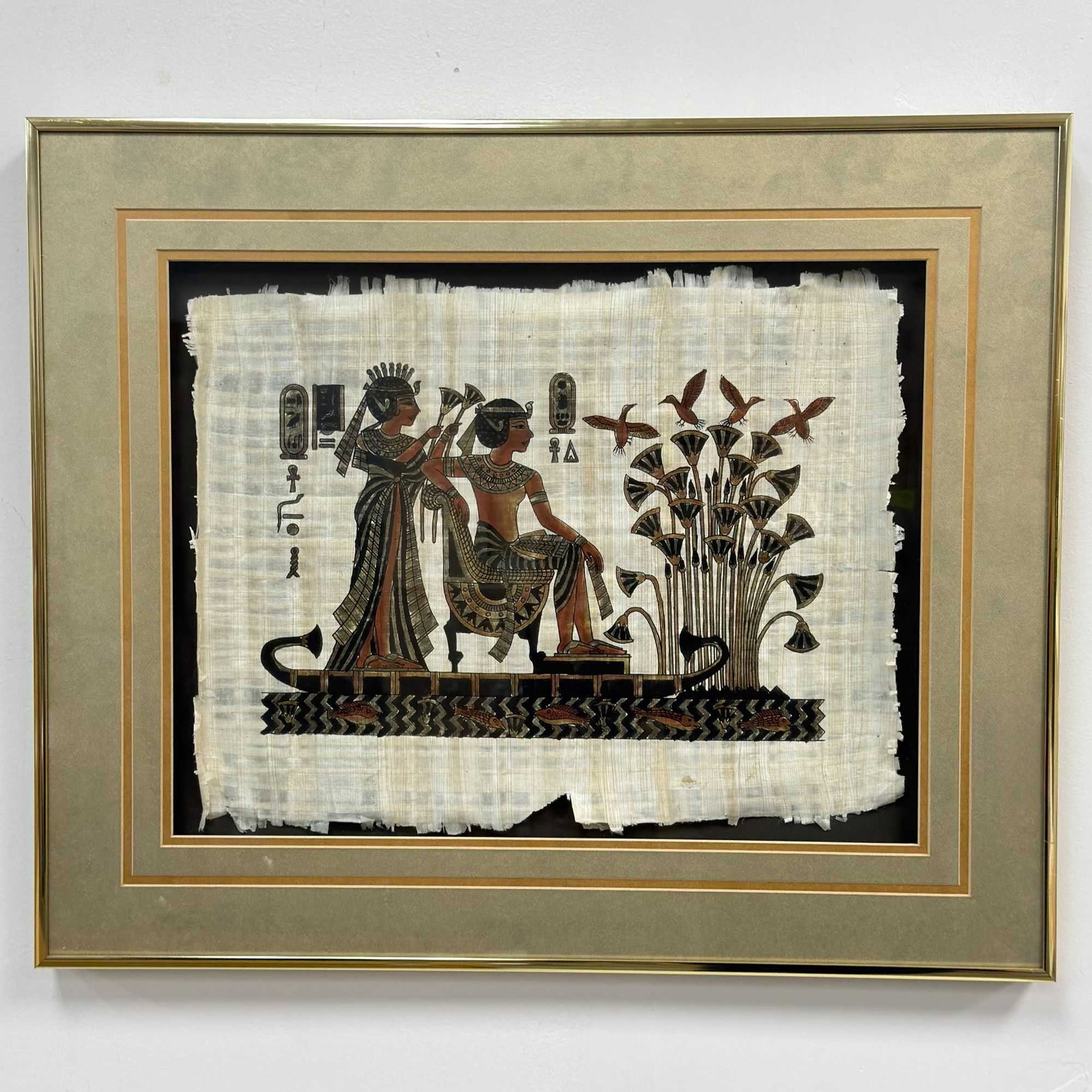 Egyptian School, 20th Century, Painting on Papyrus, Pharaoh and Queen (1 of 6)
