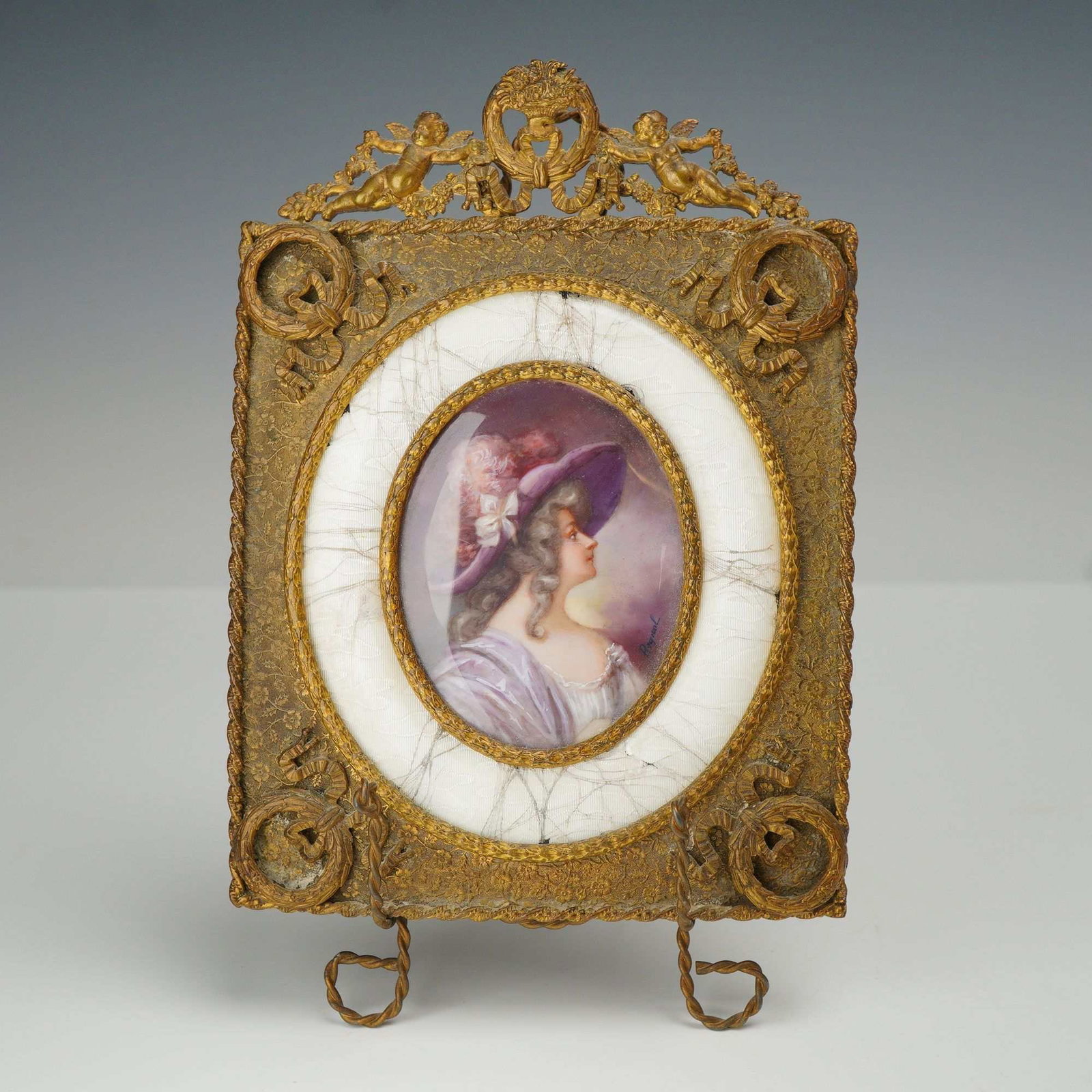 French Enamel Portrait Miniature Signed Reginol in Ornate Gilt Metal Frame (1 of 3)