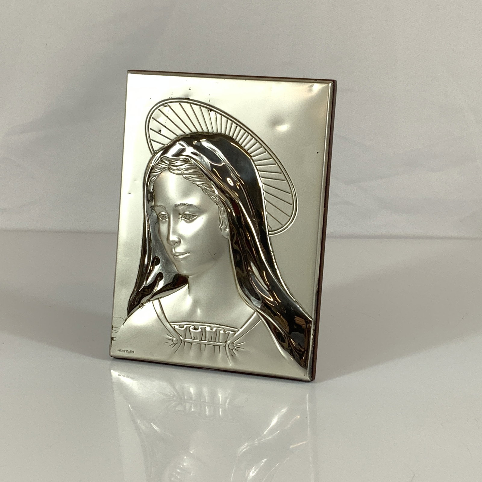 Sterling Silver Clad Portrait of Madonna Plaque on Wood (1 of 4)