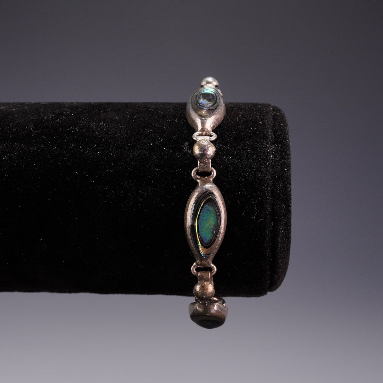 Mexican Sterling Silver and Abalone Shell Link Bracelet (1 of 3)