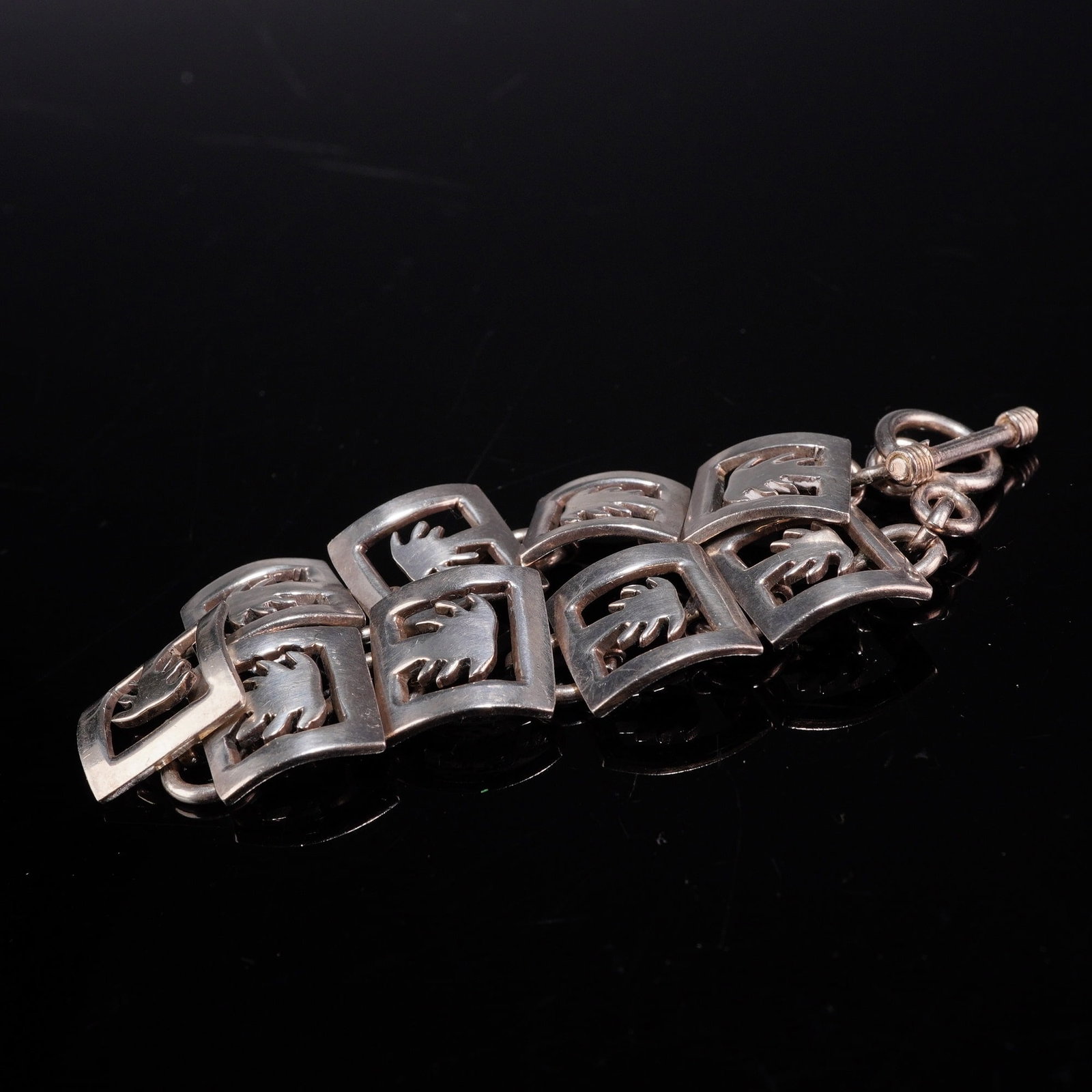 Taxco Mexican Sterling Silver Modernist Panel Link Bracelet (1 of 3)