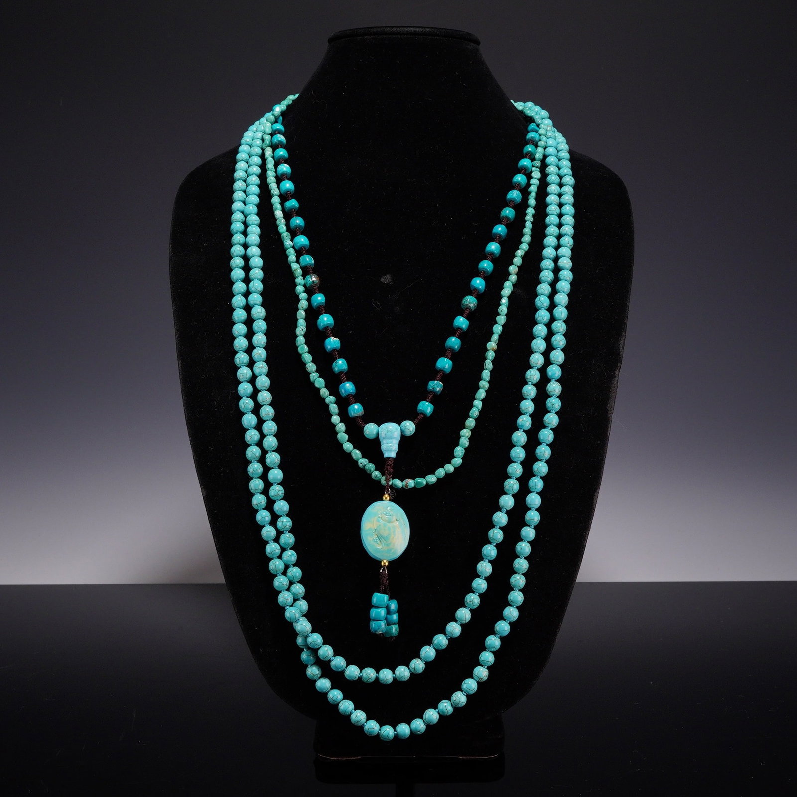 3pc Costume Jewelry Necklace Set with Turquoise Color Beads (1 of 3)