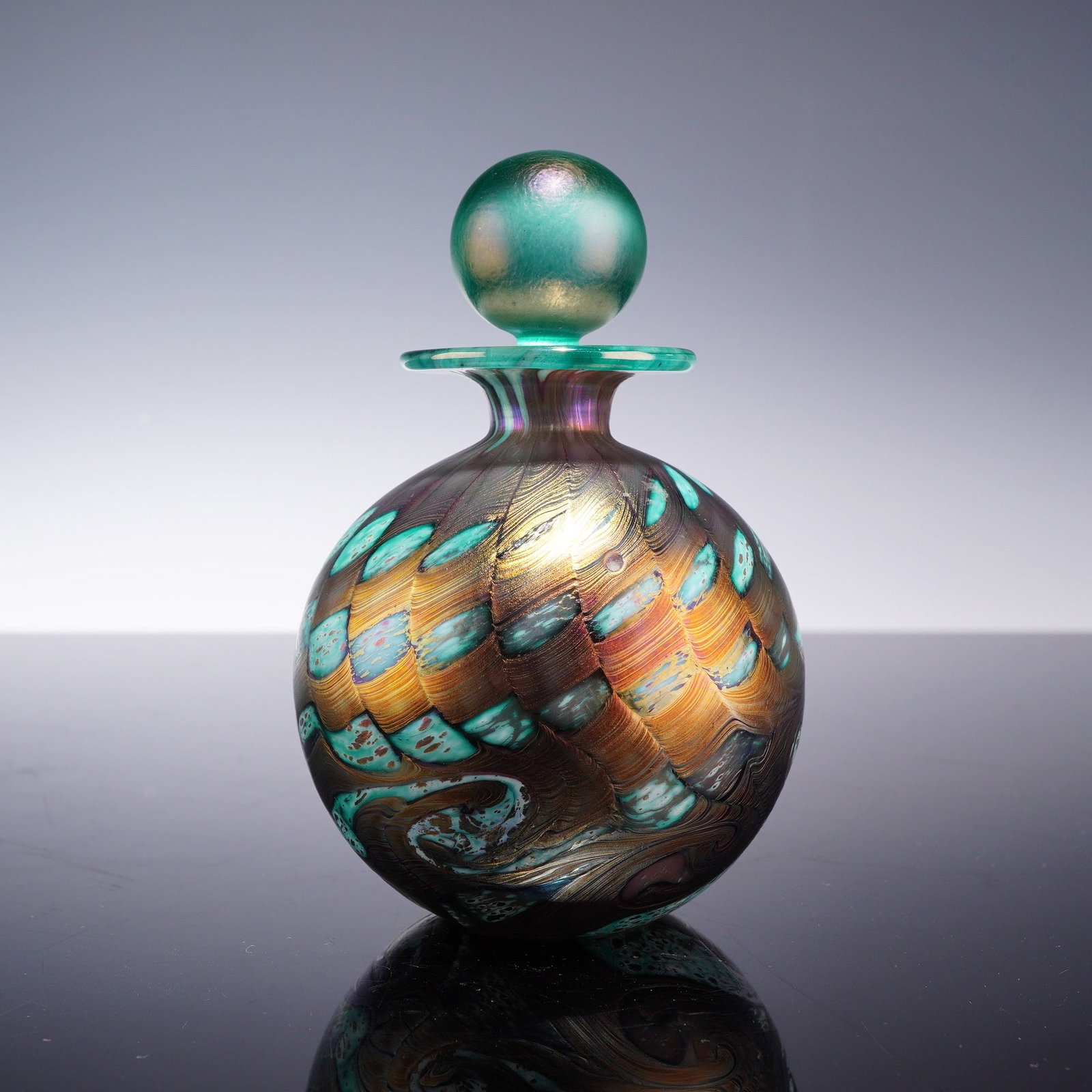 Isle of Wight Studio Glass Azurene Nightscape Pattern Iridescent Perfume Bottle (1 of 3)