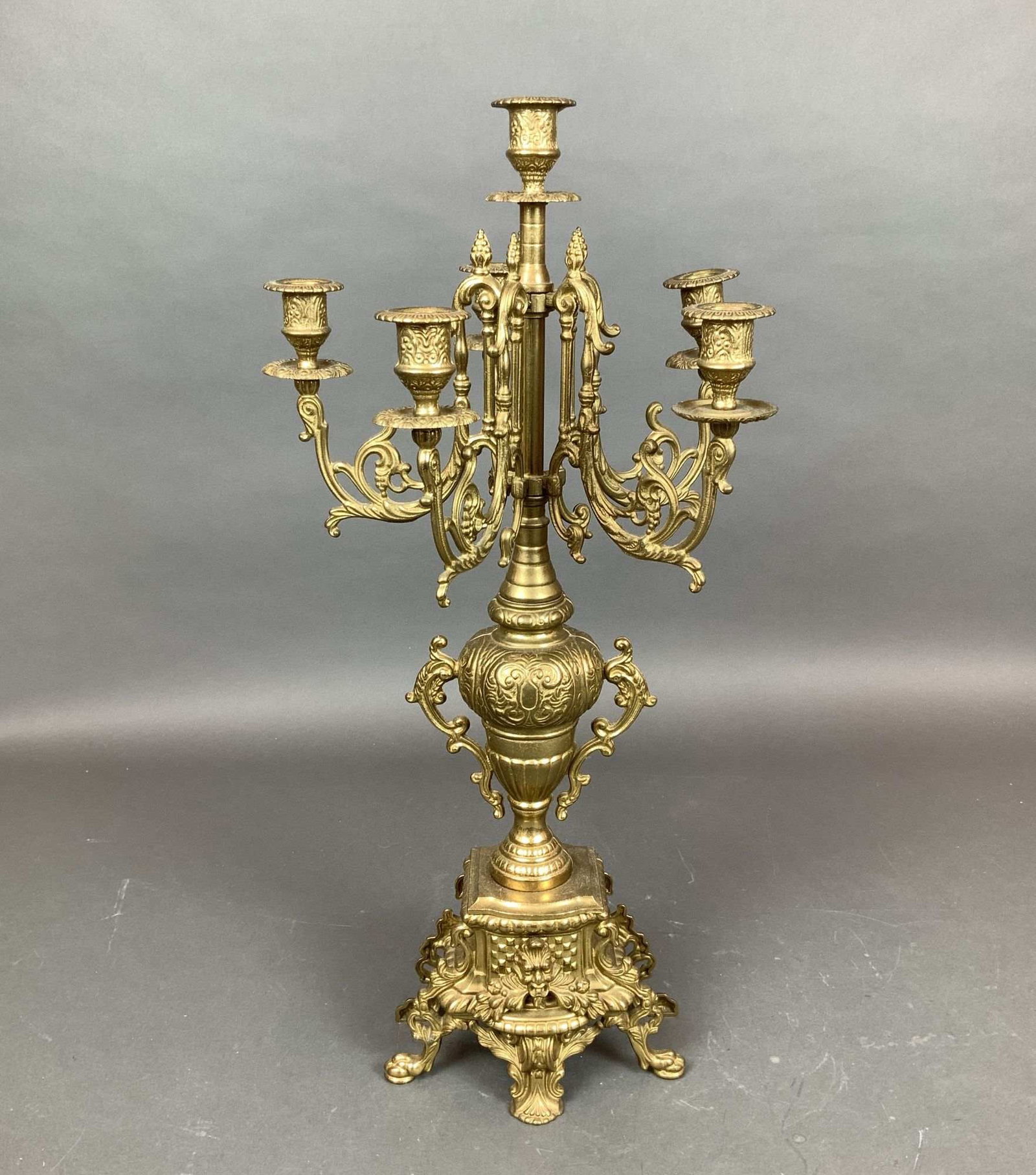 Italian Baroque Revival Style Cast Brass Seven-Light Candelabrum (1 of 4)
